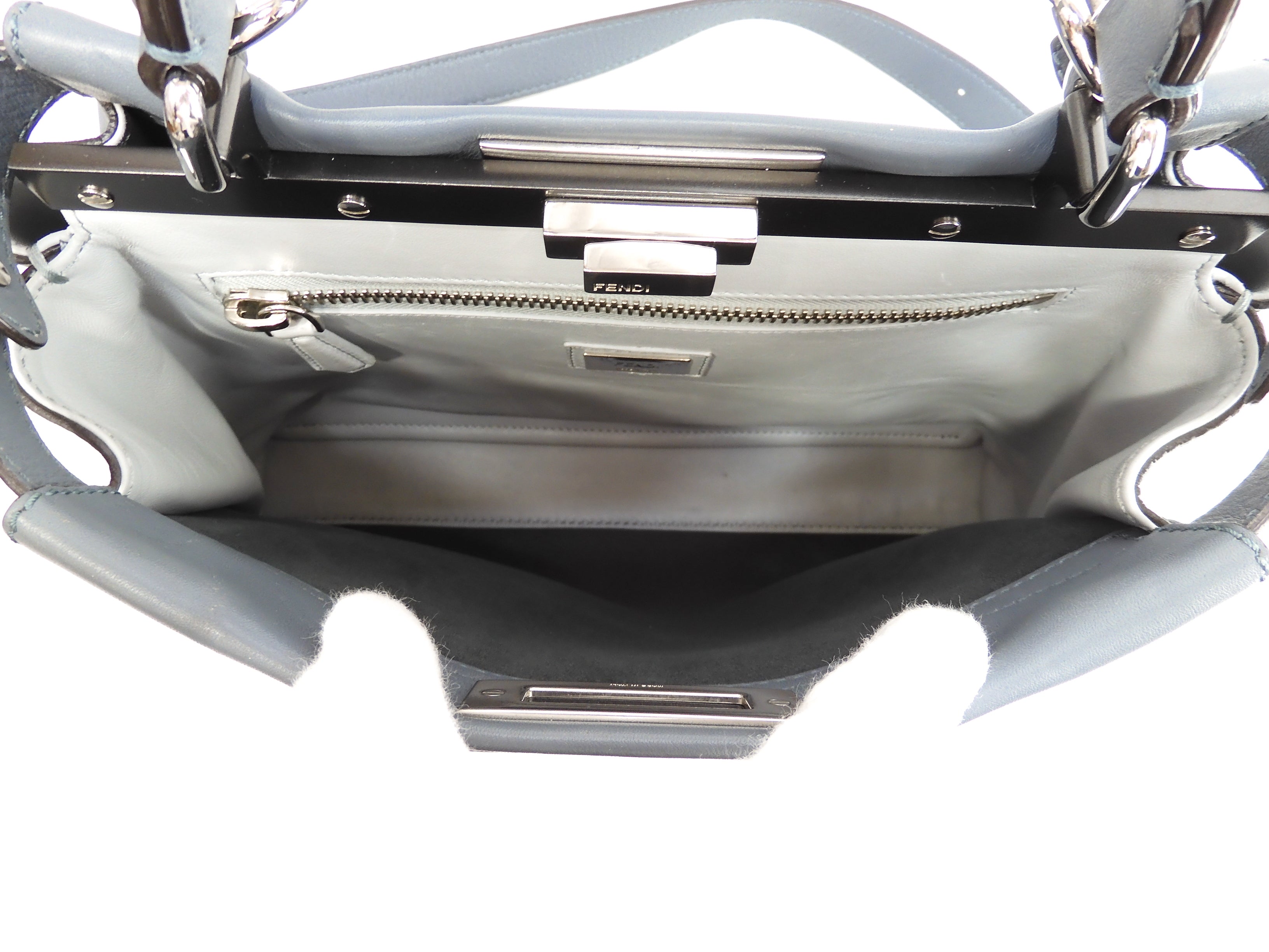 FENDI Peekaboo Regular Pelle Grigio-azzurra Borsa a mano con tracolla Condizioni eccellenti @ 3