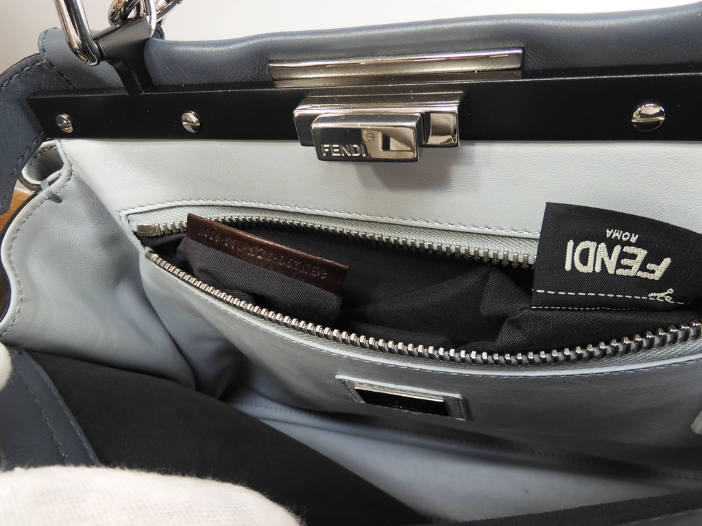 FENDI Peekaboo Regular Pelle Grigio-azzurra Borsa a mano con tracolla Condizioni eccellenti @ 3