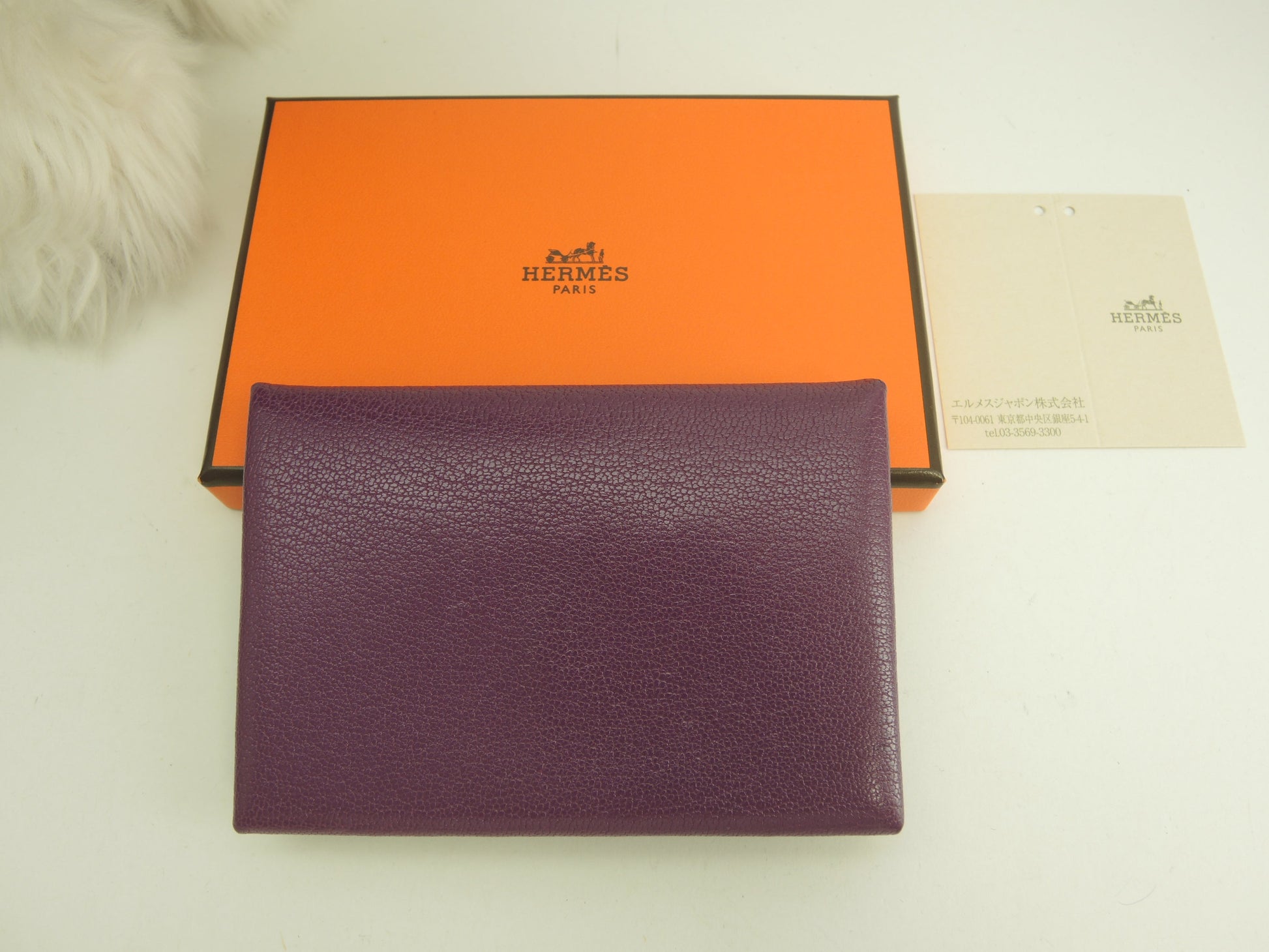 Hermès Calvi Duo Chevre Chamkira Cassis Portafoglio Piccolo Mini Ottime Condizioni@B