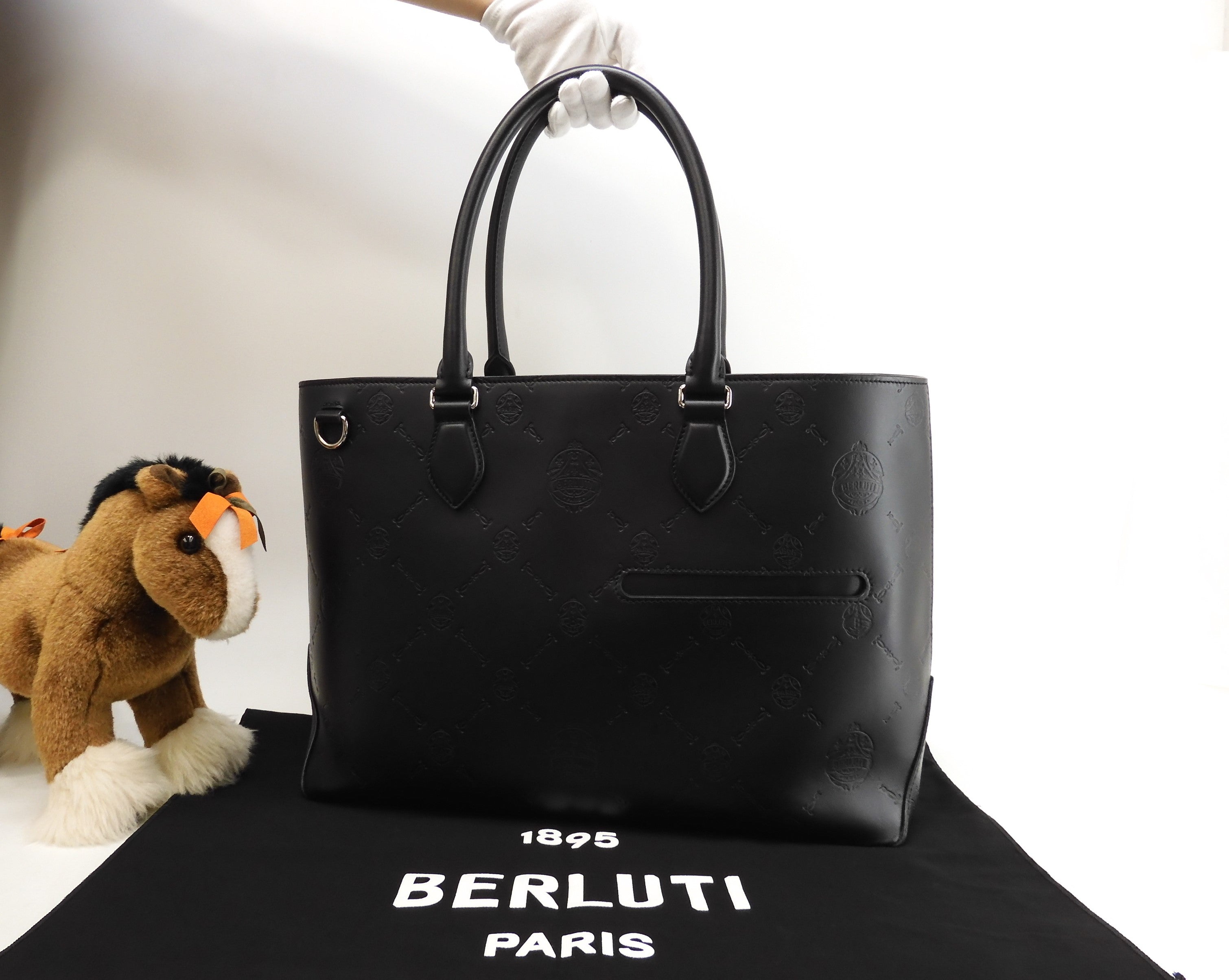 Berluti Toujours Chevron pelle nera uomo borsa tote borsa a mano@A0251