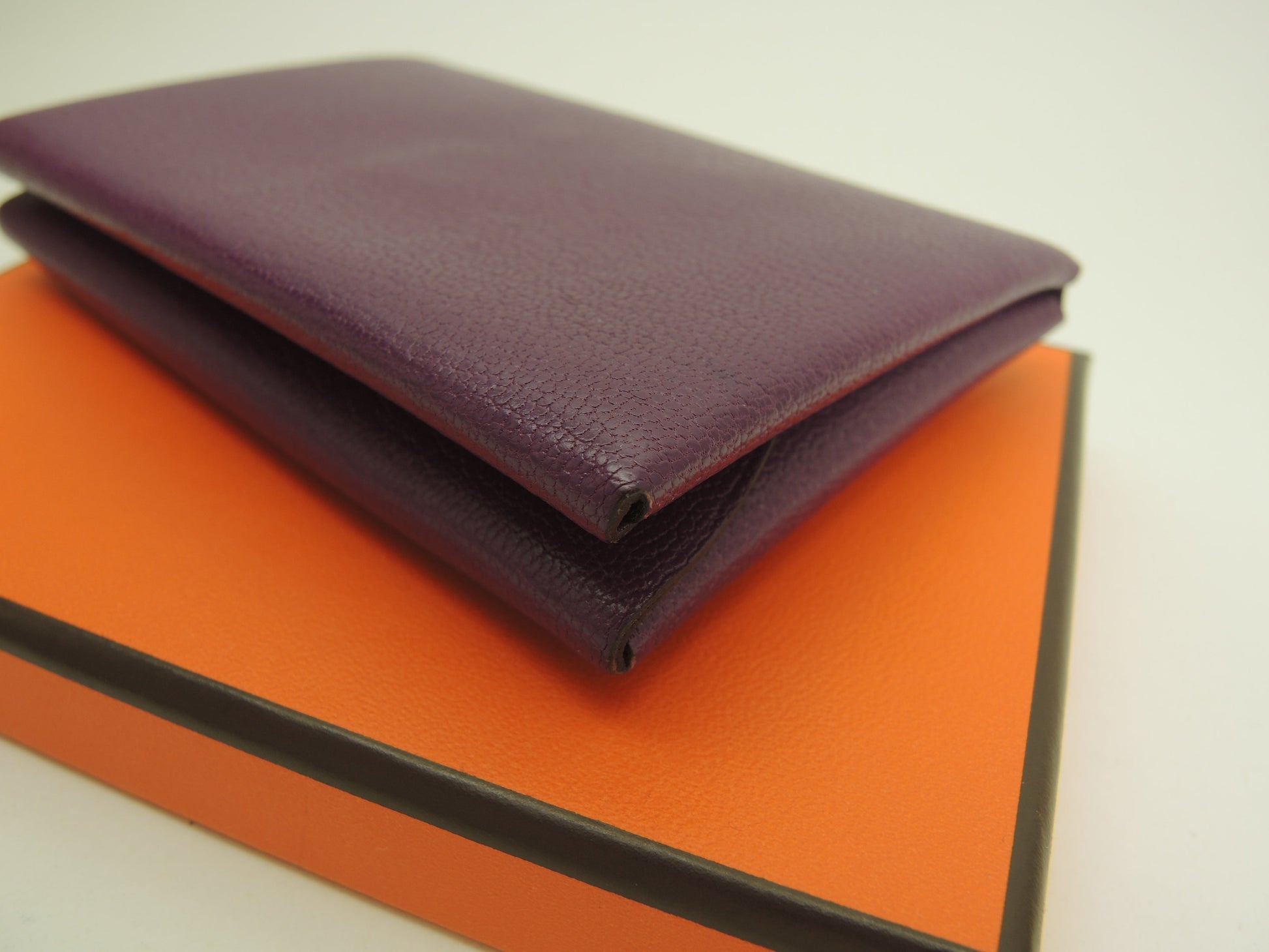 Hermès Calvi Duo Chevre Chamkira Cassis Portafoglio Piccolo Mini Ottime Condizioni@B