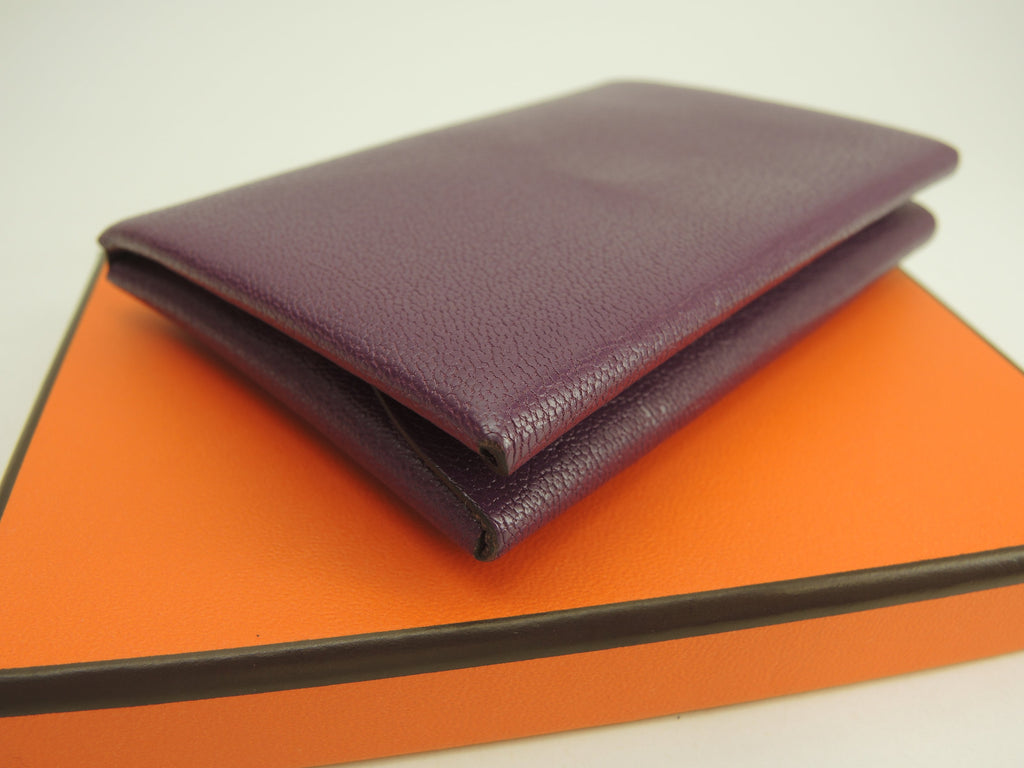 Hermès Calvi Duo Chevre Chamkira Cassis Portafoglio Piccolo Mini Ottime Condizioni@B