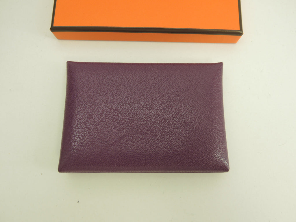 Hermès Calvi Duo Chevre Chamkira Cassis Portafoglio Piccolo Mini Ottime Condizioni@B