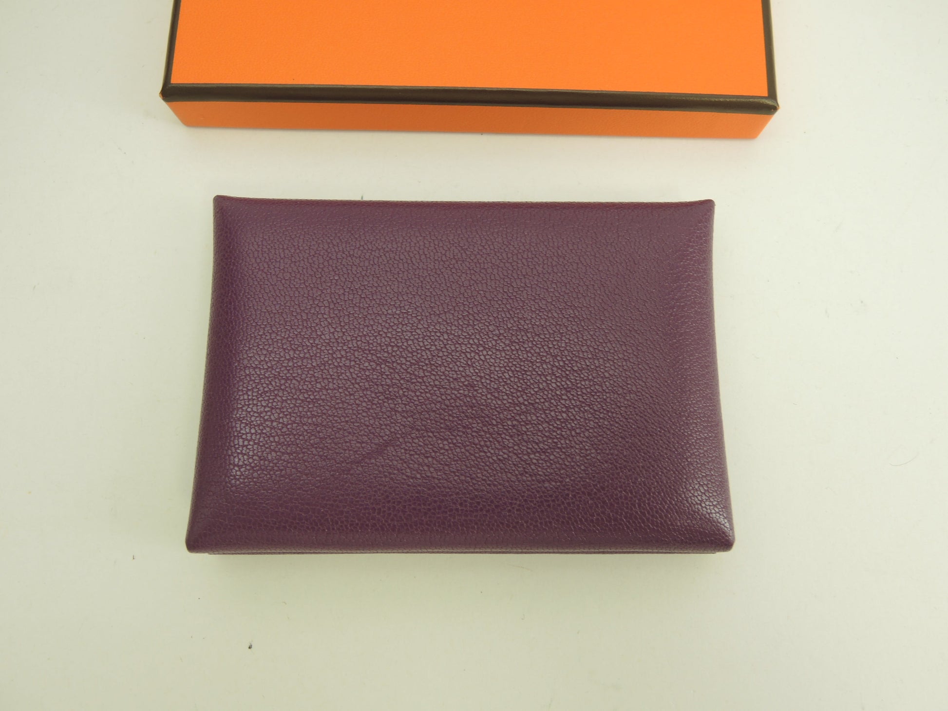 Hermès Calvi Duo Chevre Chamkira Cassis Portafoglio Piccolo Mini Ottime Condizioni@B