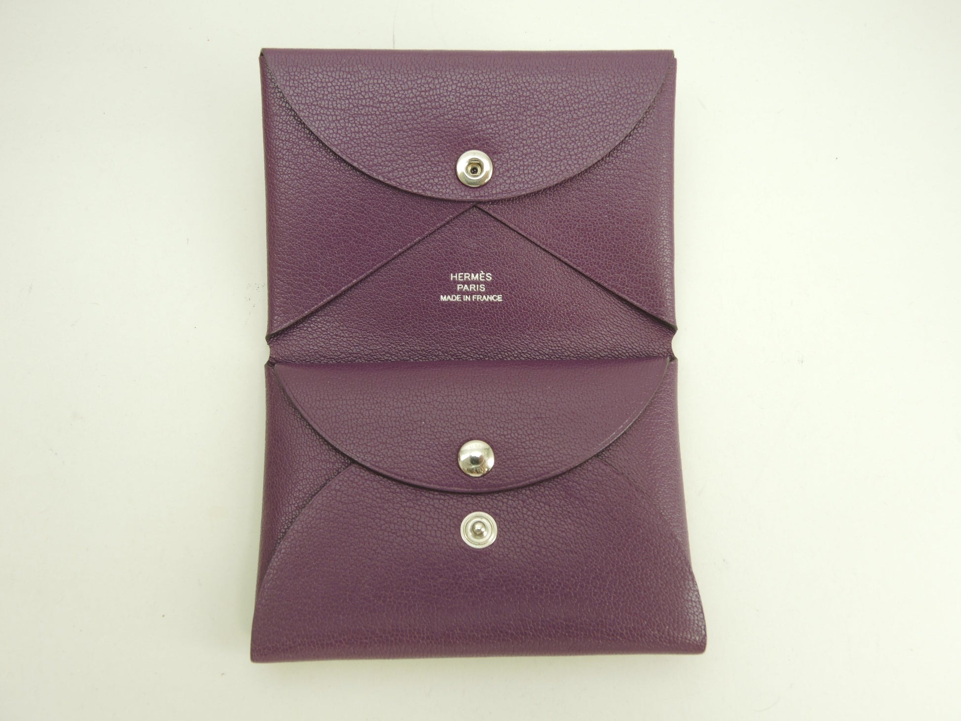 Hermès Calvi Duo Chevre Chamkira Cassis Portafoglio Piccolo Mini Ottime Condizioni@B