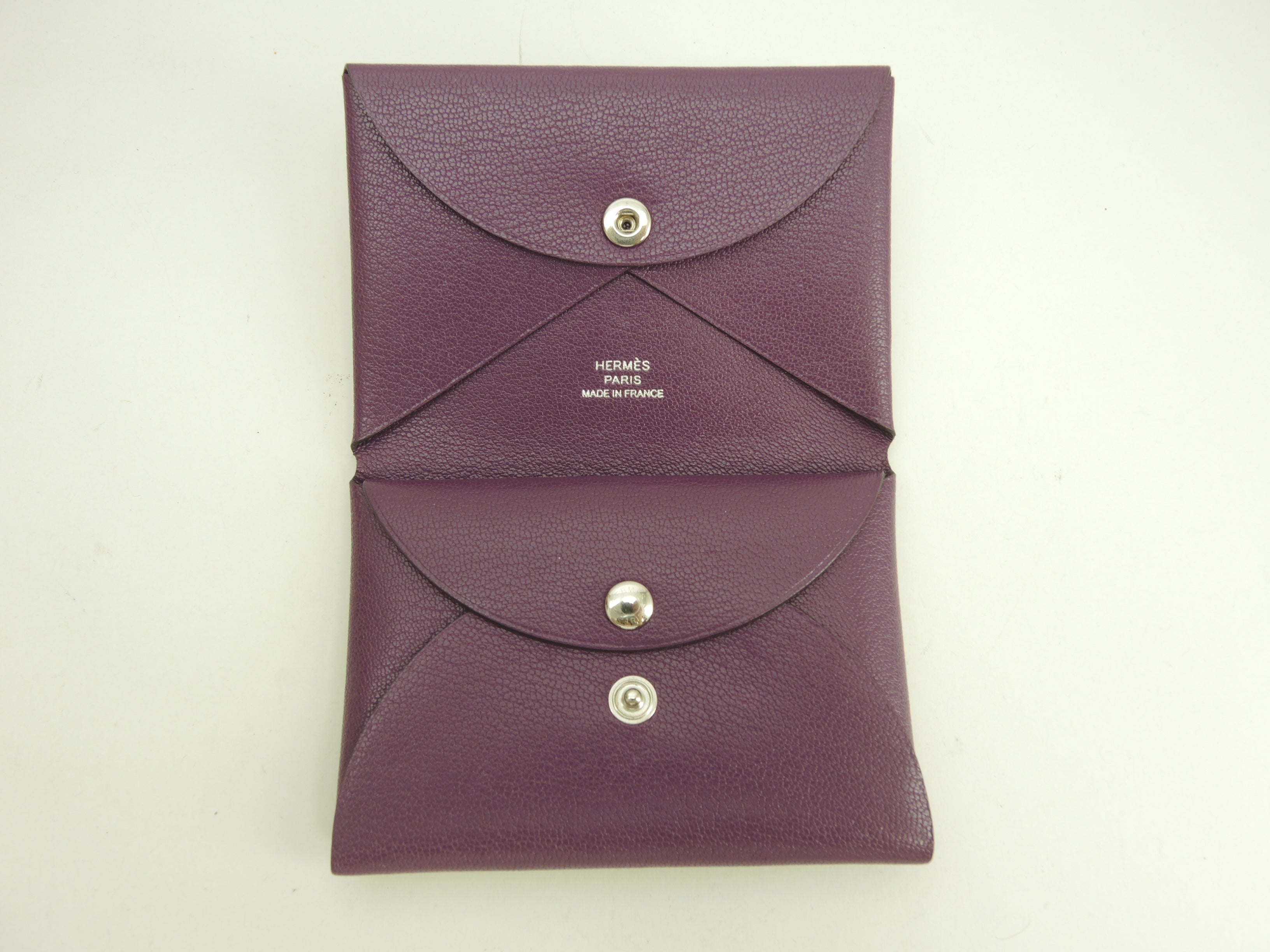 Hermès Calvi Duo Chevre Chamkira Cassis Portafoglio Piccolo Mini Ottime Condizioni@B
