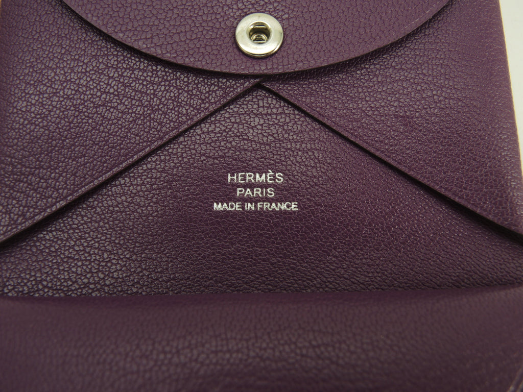 Hermès Calvi Duo Chevre Chamkira Cassis Portafoglio Piccolo Mini Ottime Condizioni@B