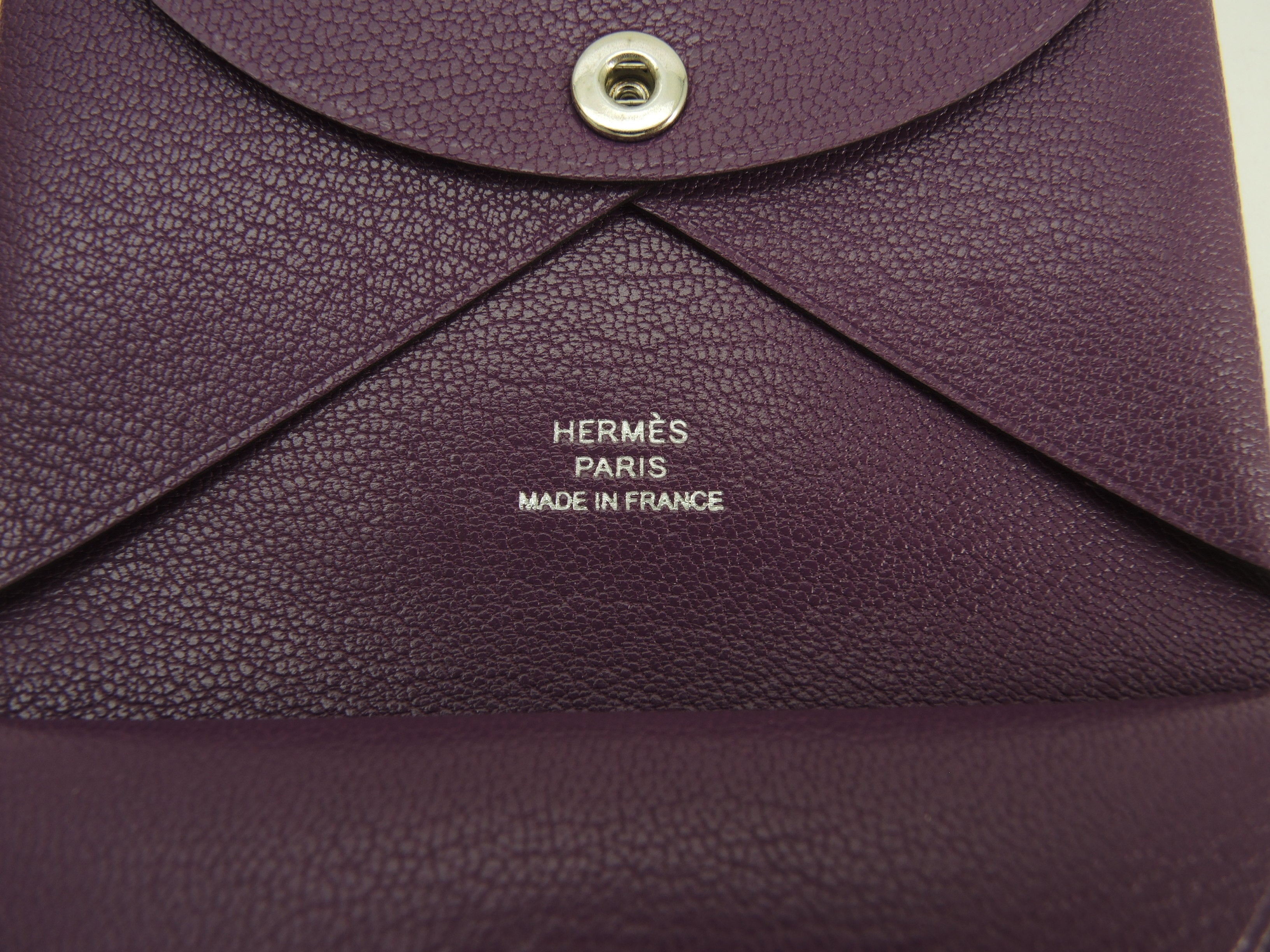 Hermès Calvi Duo Chevre Chamkira Cassis Portafoglio Piccolo Mini Ottime Condizioni@B