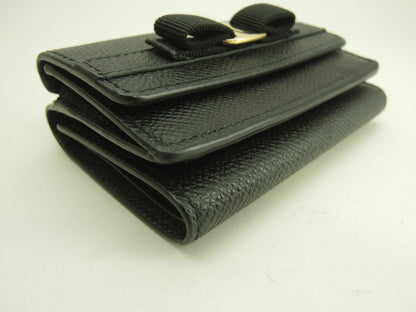 Ferragamo Portafoglio Mini Edizione Limitata Giappone Vara Bow in Pelle Nera Portafoglio a 3 ante Inutilizzato@JL-22D951