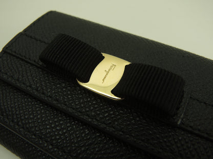 Ferragamo Portafoglio Mini Edizione Limitata Giappone Vara Bow in Pelle Nera Portafoglio a 3 ante Inutilizzato@JL-22D951