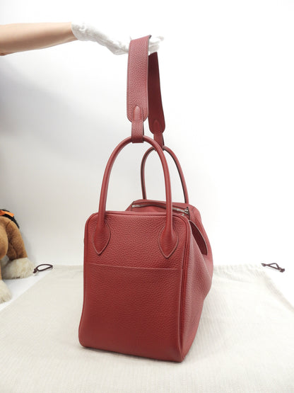 Hermès Lindy 34 in Taurillon Clemence, rosso, borsa a mano e a tracolla @□Q 3