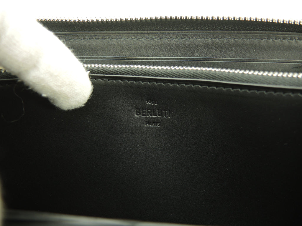 Berluti Portafoglio con cerniera Itauba Signature in pelle nera e marrone da uomo @F0250