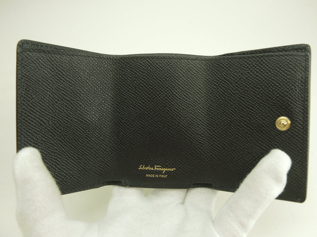 Ferragamo Portafoglio Mini Edizione Limitata Giappone Vara Bow in Pelle Nera Portafoglio a 3 ante Inutilizzato@JL-22D951