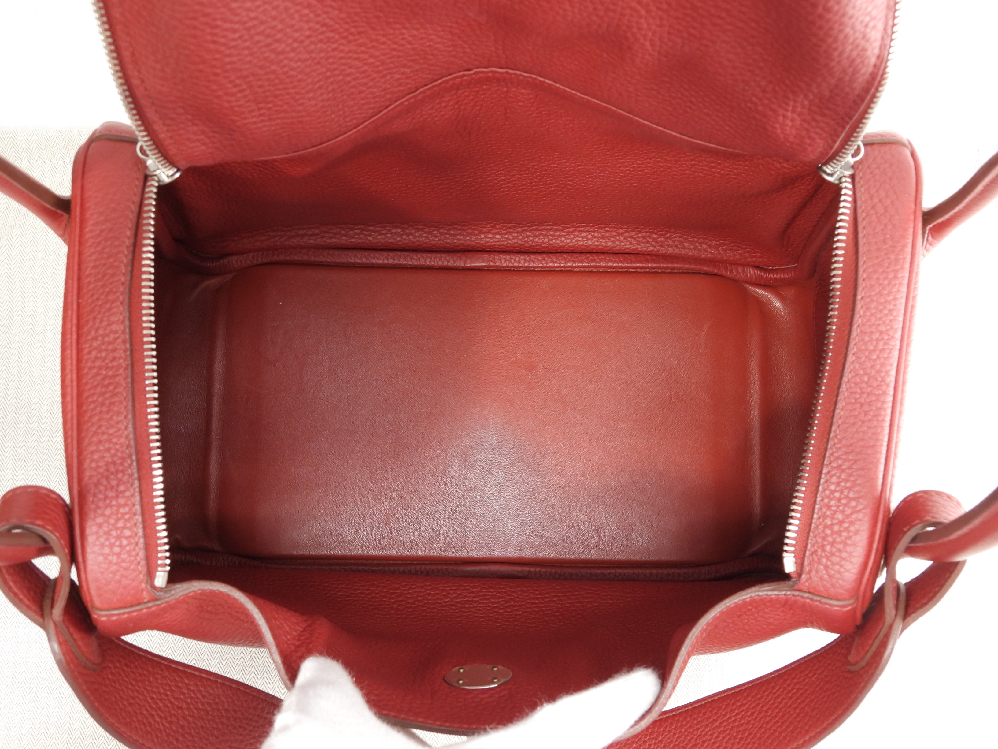 Hermès Lindy 34 in Taurillon Clemence, rosso, borsa a mano e a tracolla @□Q 3