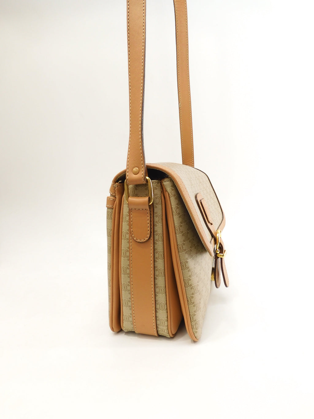 Celine Pochette Macadam Triomphe/Borsa a tracolla beige-marrone a tracolla @M15/2
