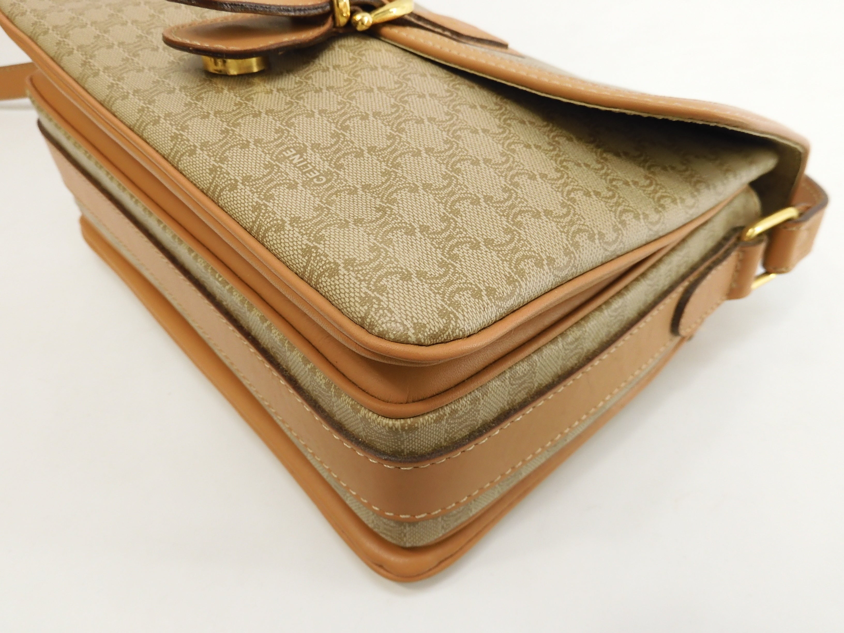 Celine Pochette Macadam Triomphe/Borsa a tracolla beige-marrone a tracolla @M15/2