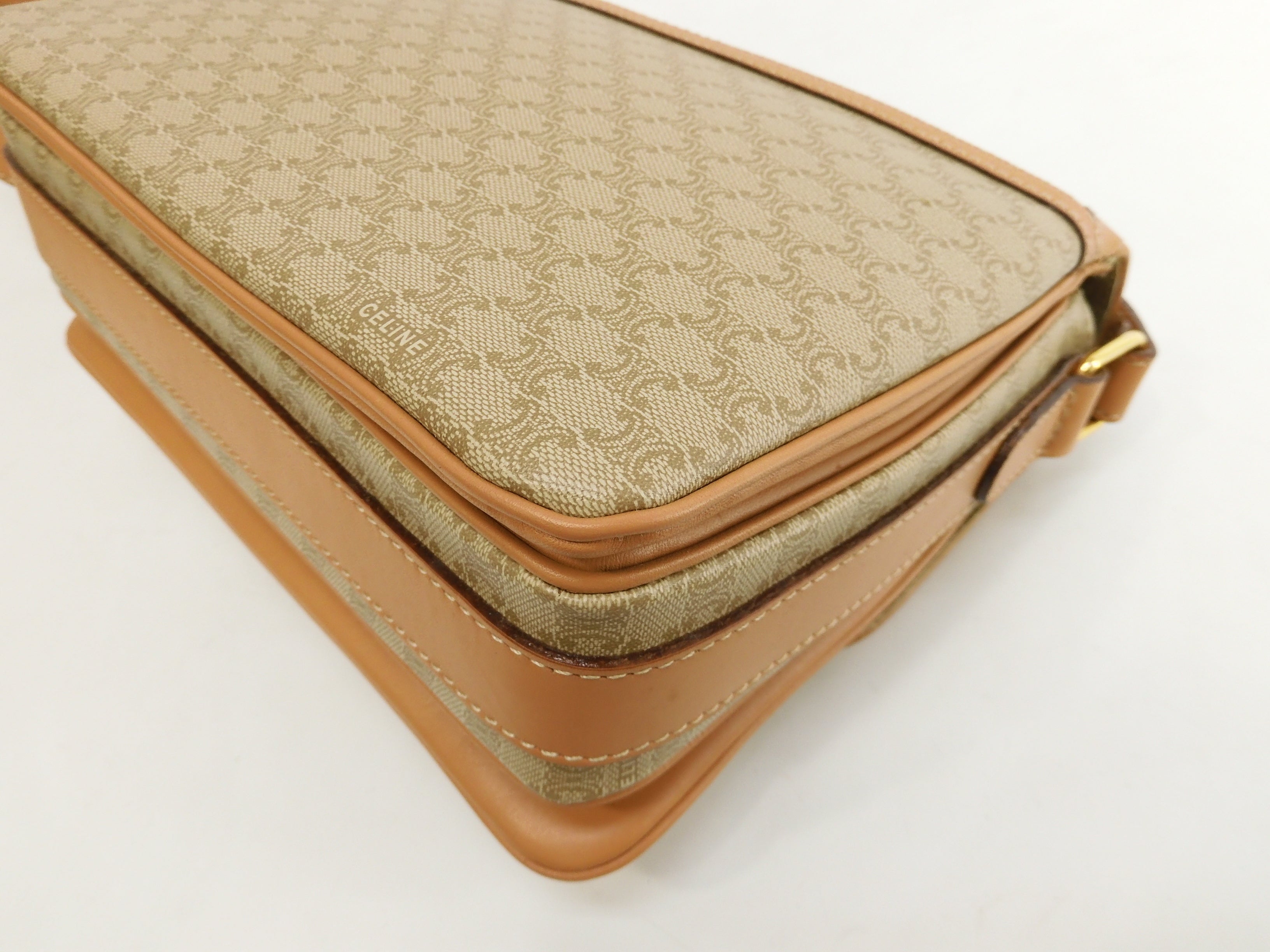 Celine Pochette Macadam Triomphe/Borsa a tracolla beige-marrone a tracolla @M15/2