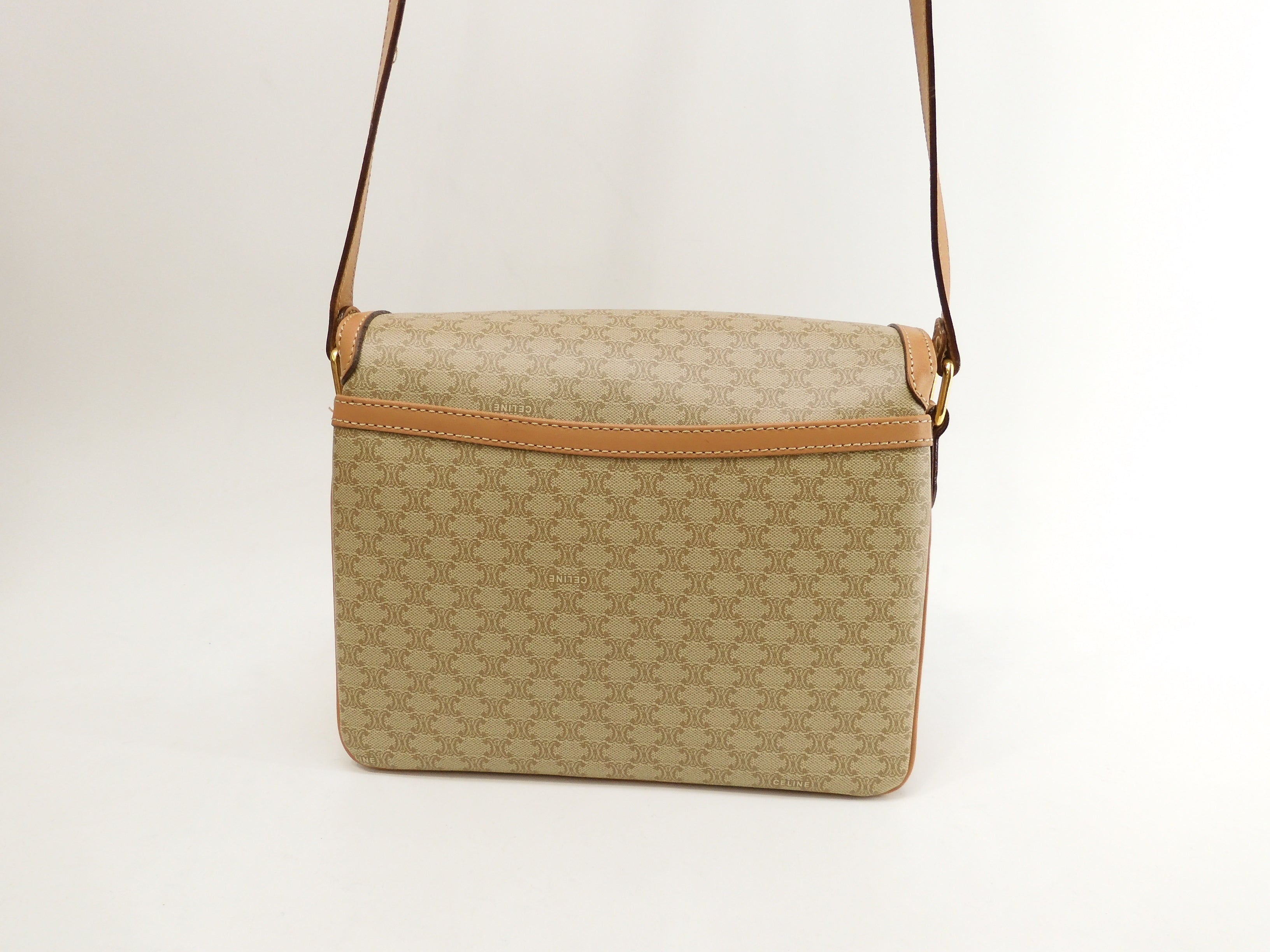 Celine Pochette Macadam Triomphe/Borsa a tracolla beige-marrone a tracolla @M15/2