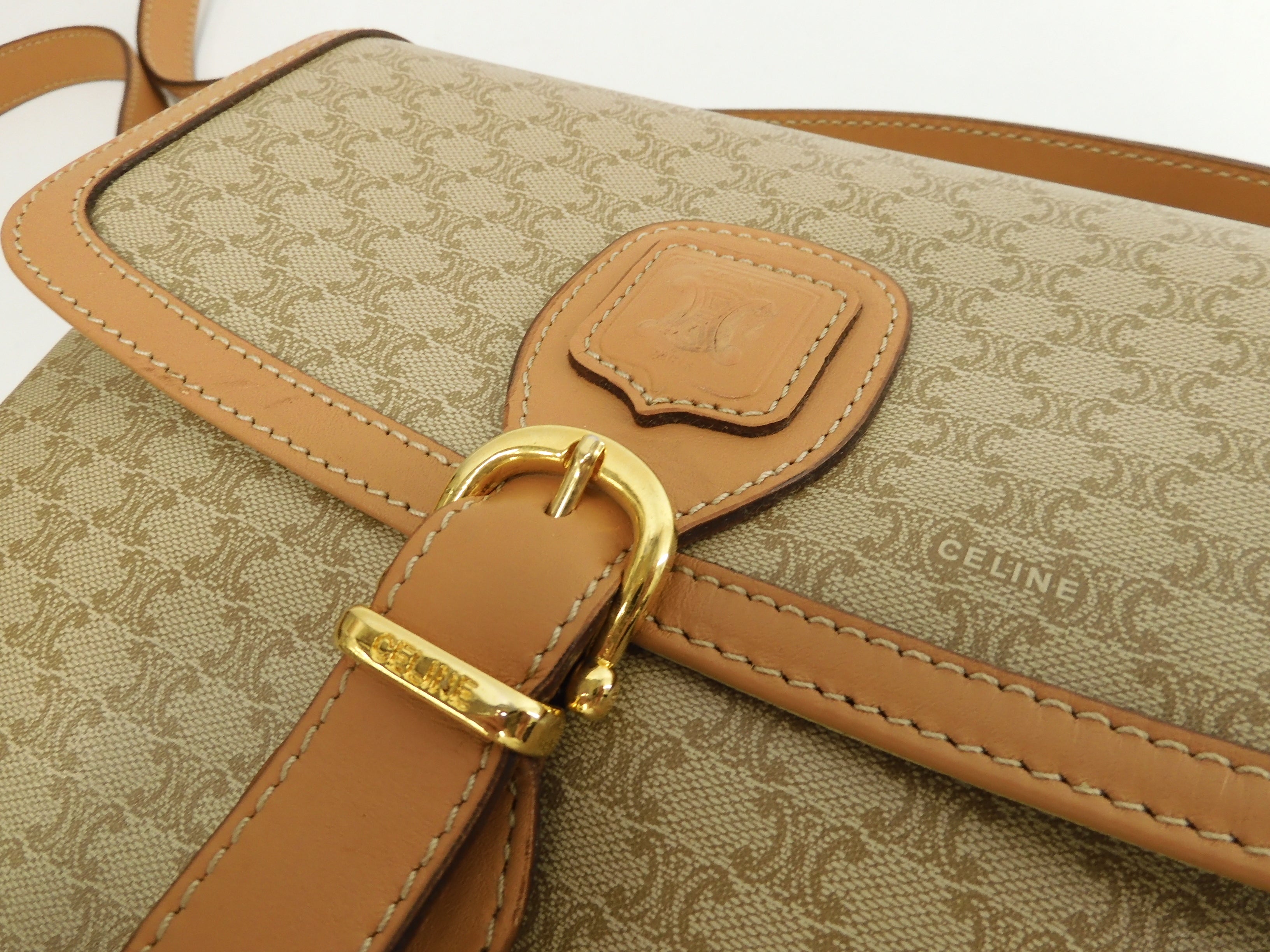 Celine Pochette Macadam Triomphe/Borsa a tracolla beige-marrone a tracolla @M15/2