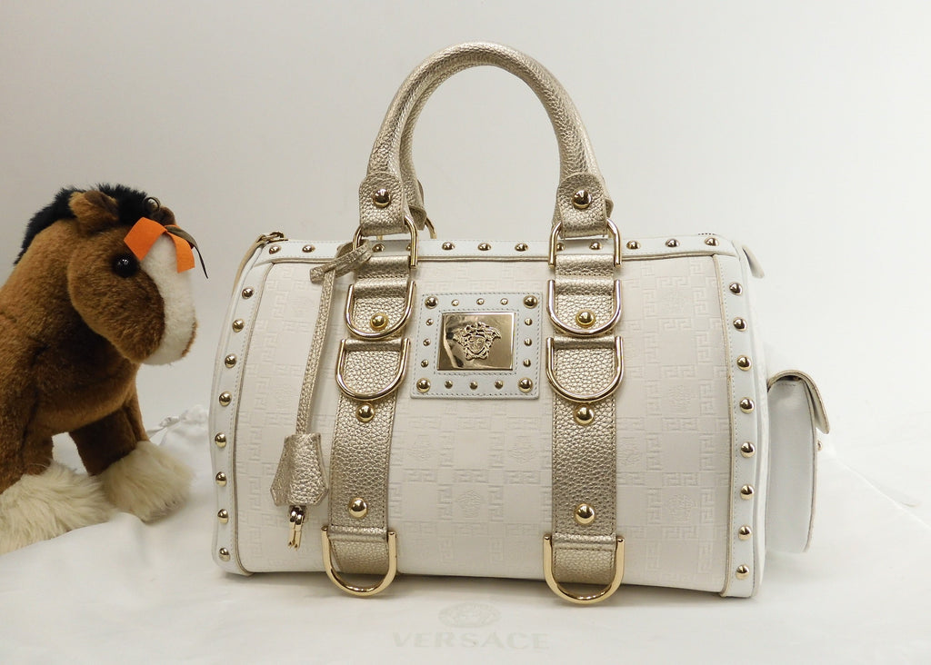Borsa a mano Versace Medusa in pelle bianca Boston Speedy@ 4