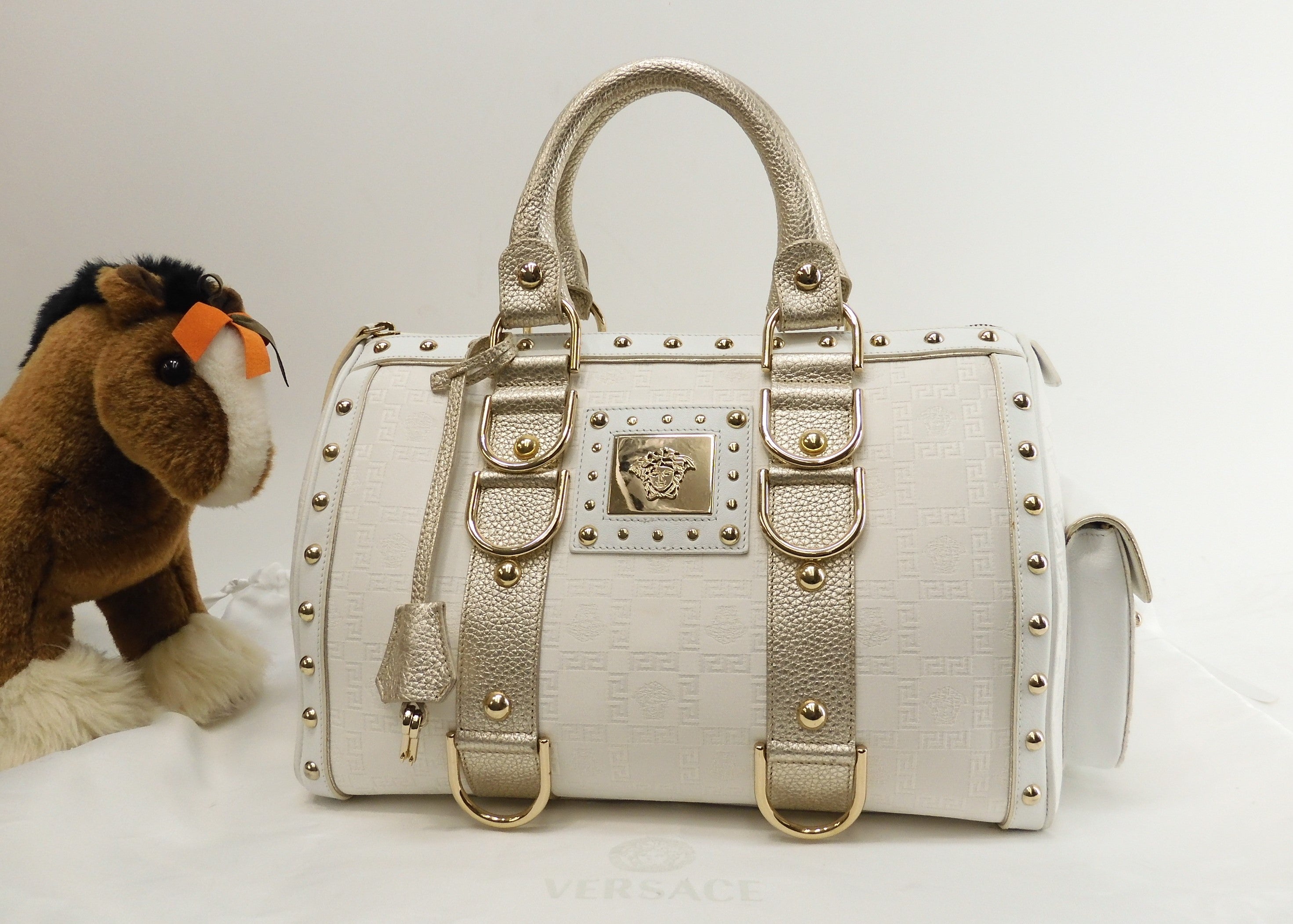 Borsa a mano Versace Medusa in pelle bianca Boston Speedy@ 4
