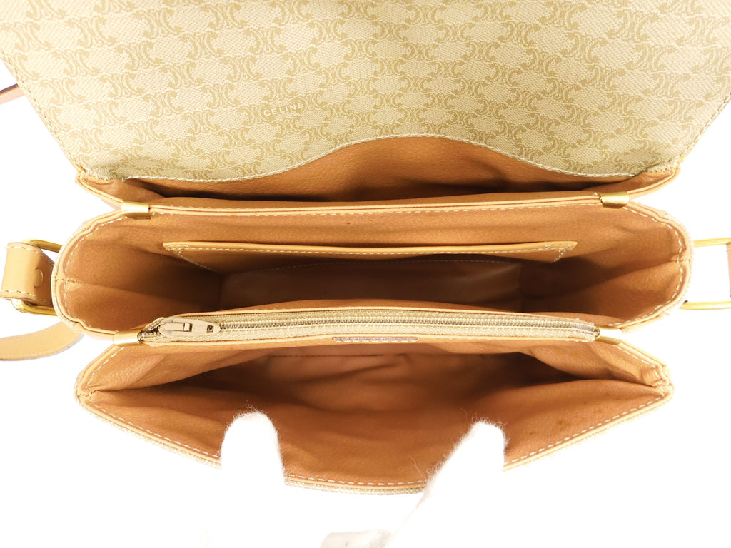 Celine Pochette Macadam Triomphe/Borsa a tracolla beige-marrone a tracolla @M15/2