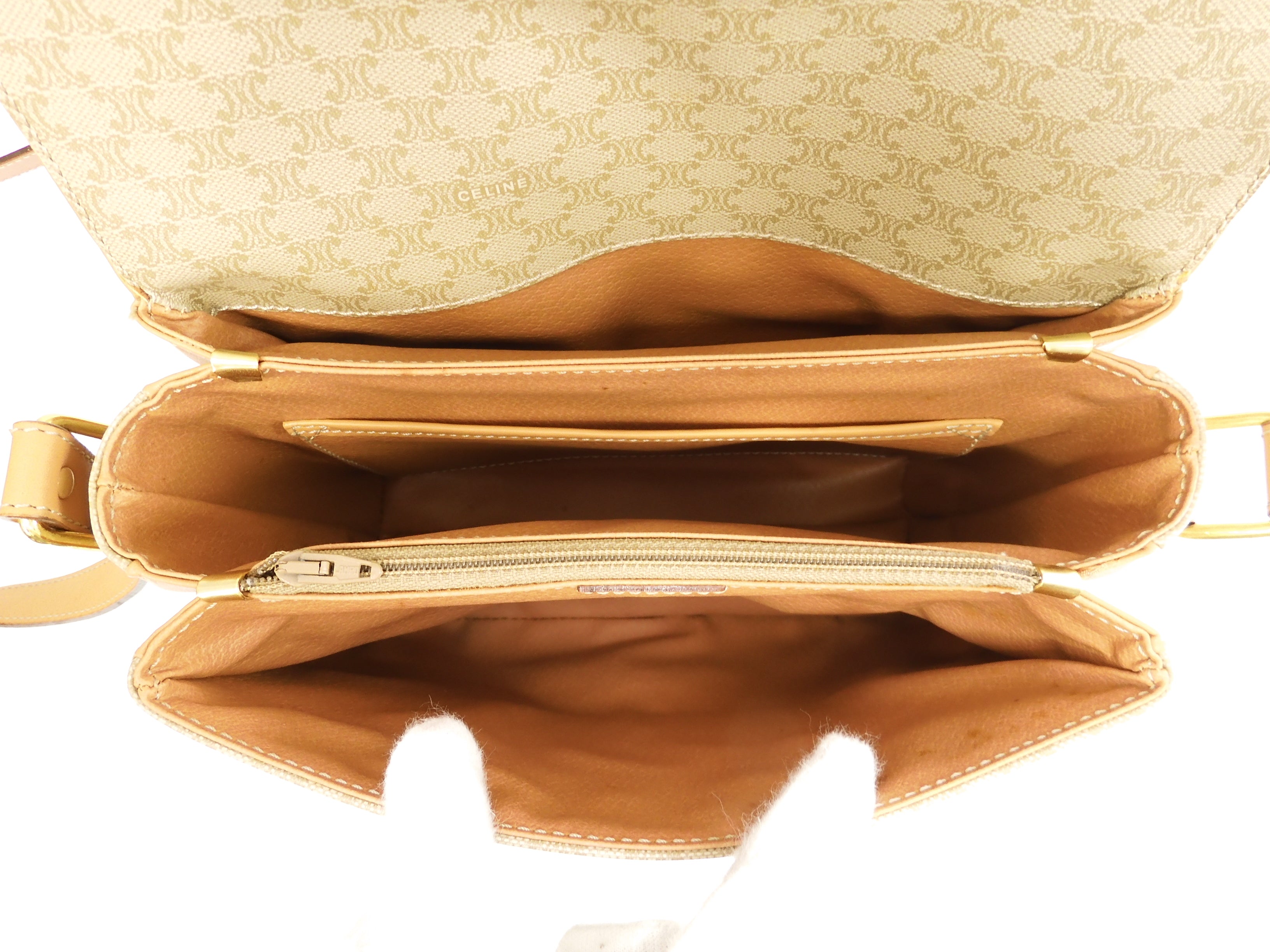 Celine Pochette Macadam Triomphe/Borsa a tracolla beige-marrone a tracolla @M15/2