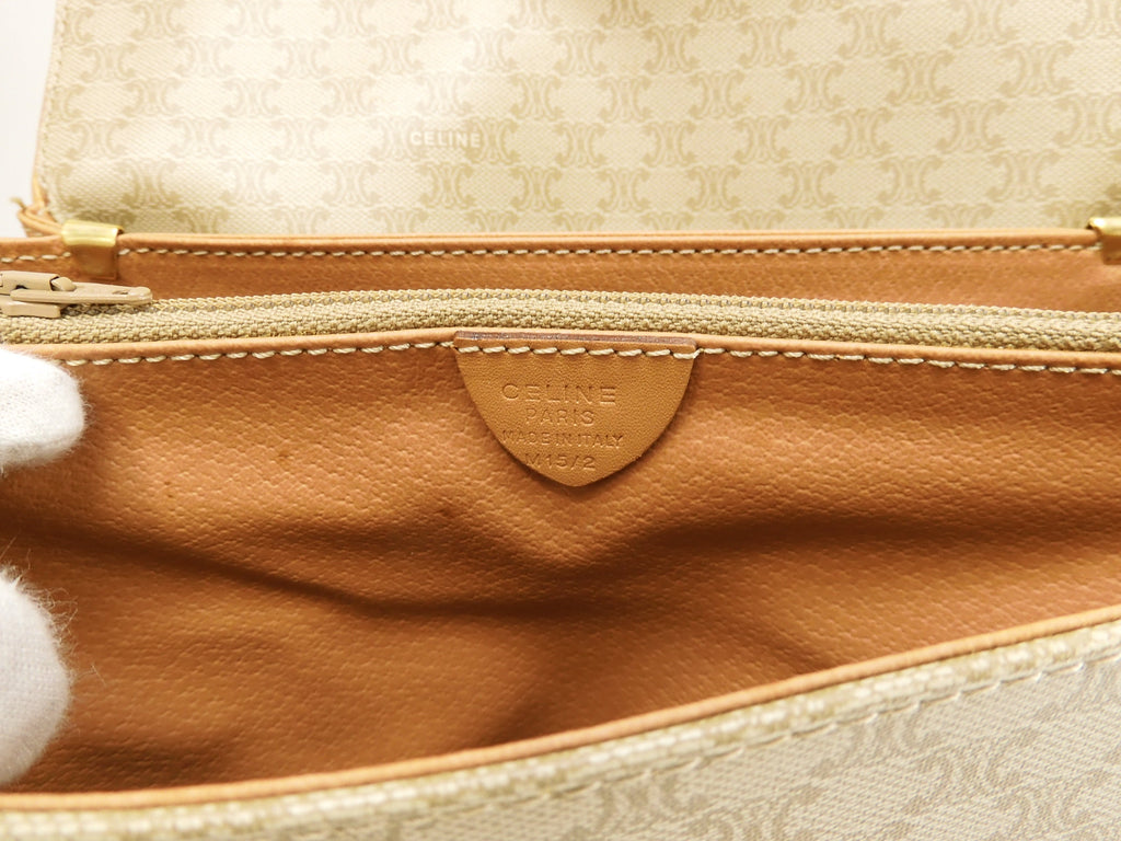 Celine Pochette Macadam Triomphe/Borsa a tracolla beige-marrone a tracolla @M15/2