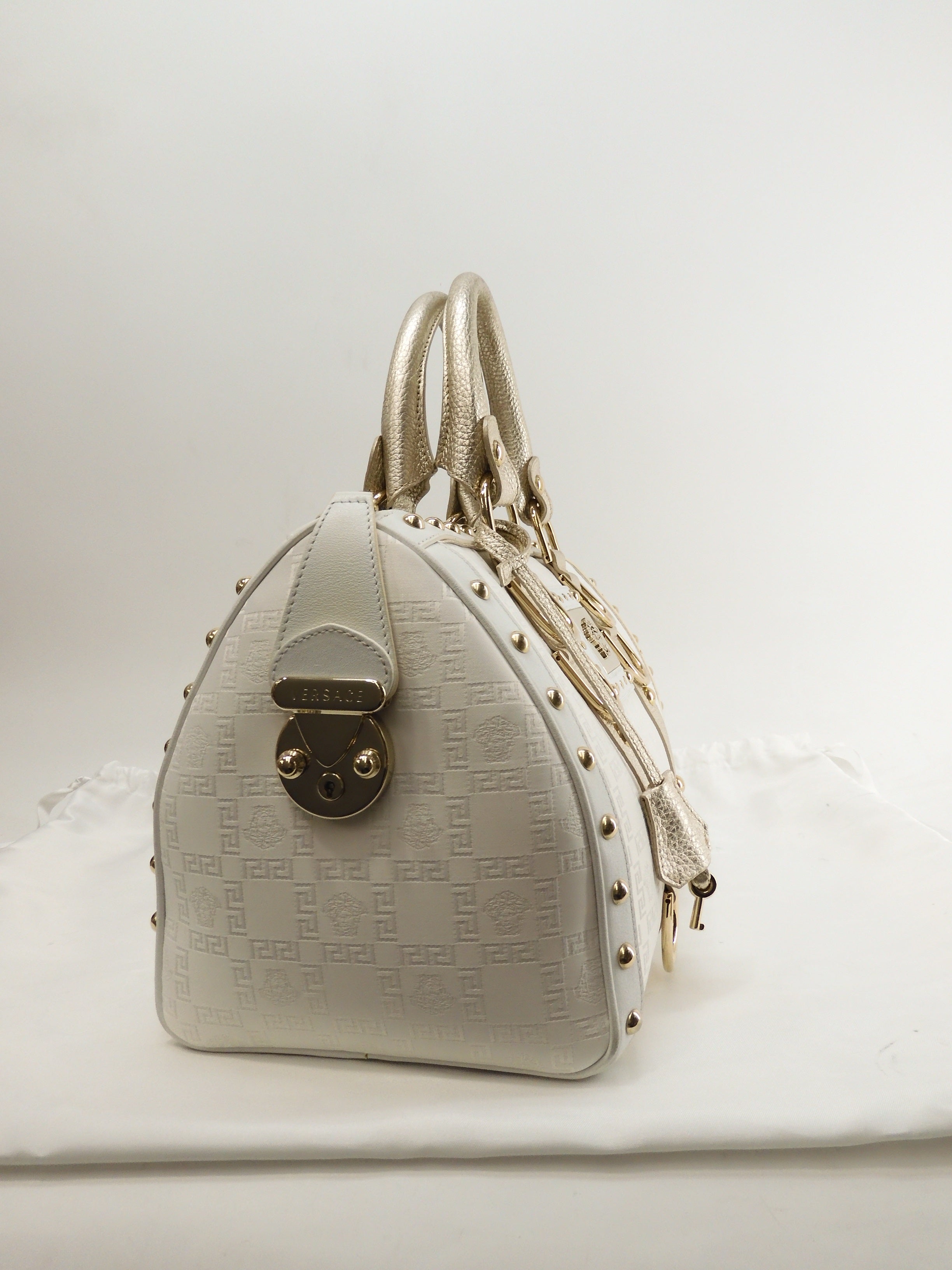 Borsa a mano Versace Medusa in pelle bianca Boston Speedy@ 4