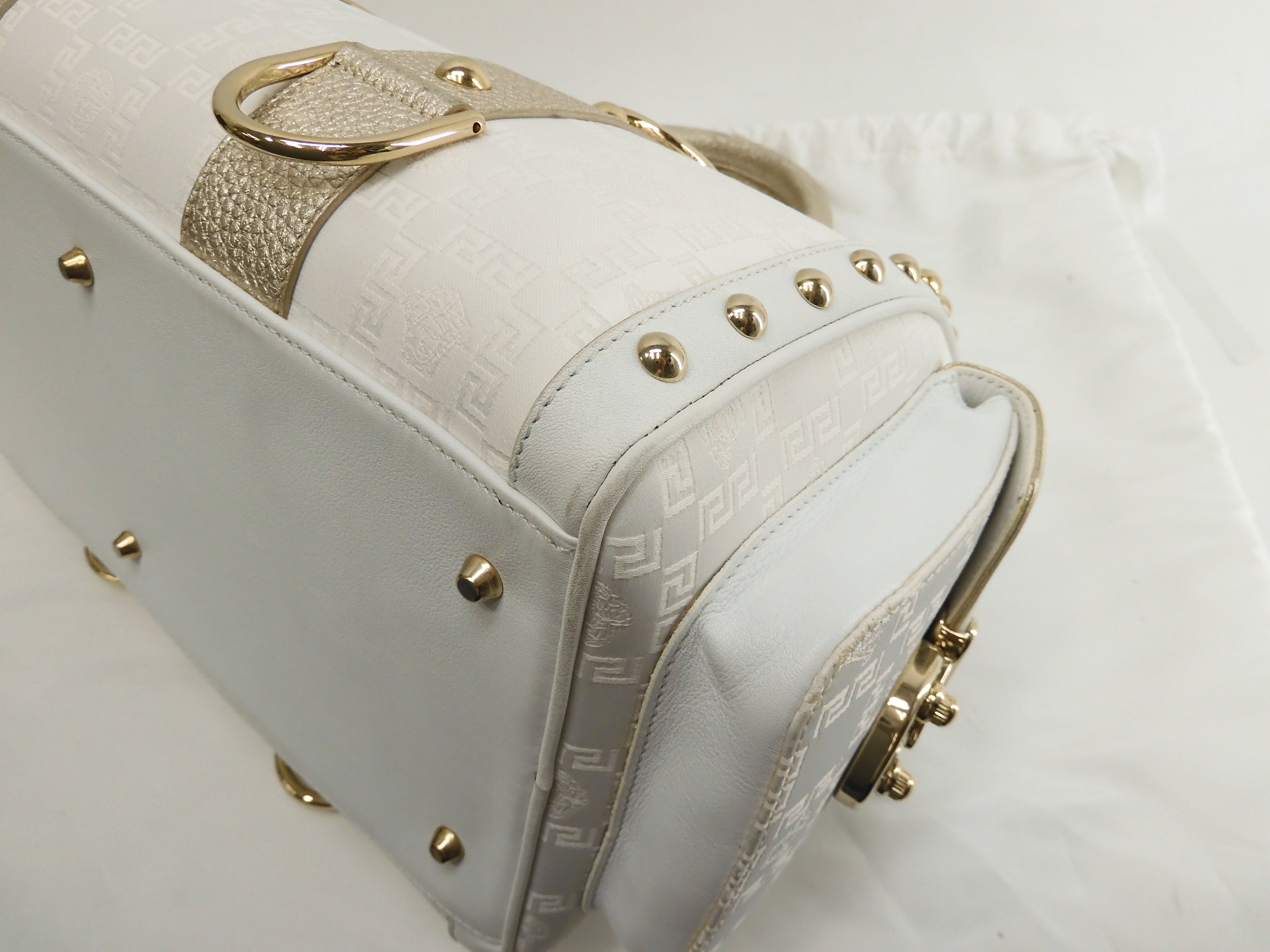 Borsa a mano Versace Medusa in pelle bianca Boston Speedy@ 4