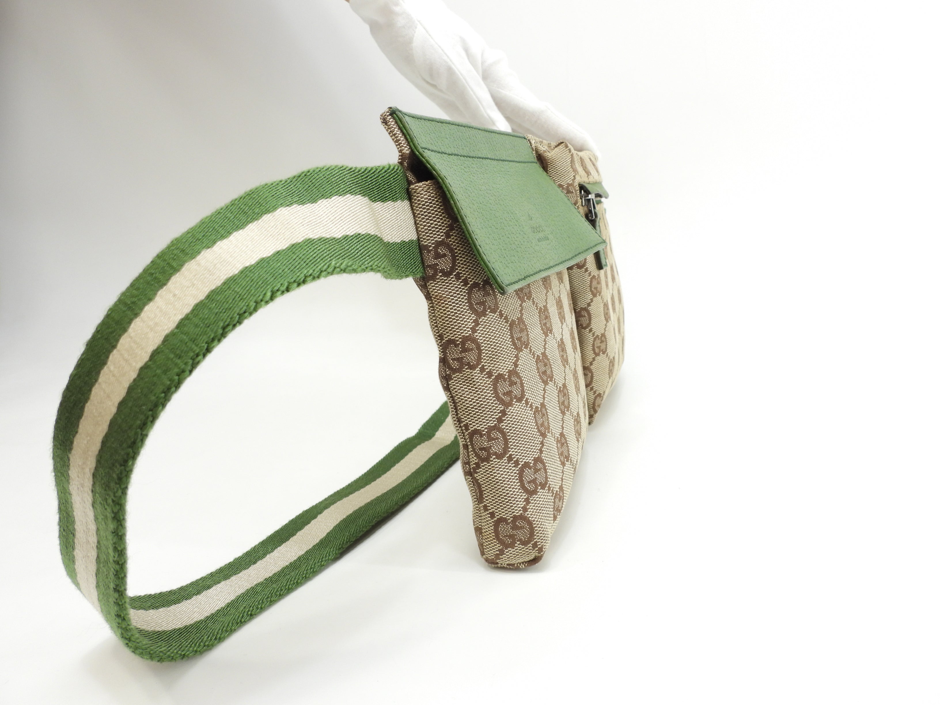 Gucci Marsupio GG Supreme cotone pelle marrone verde Borsa a tracolla Marsupio Ottime condizioni@ 12