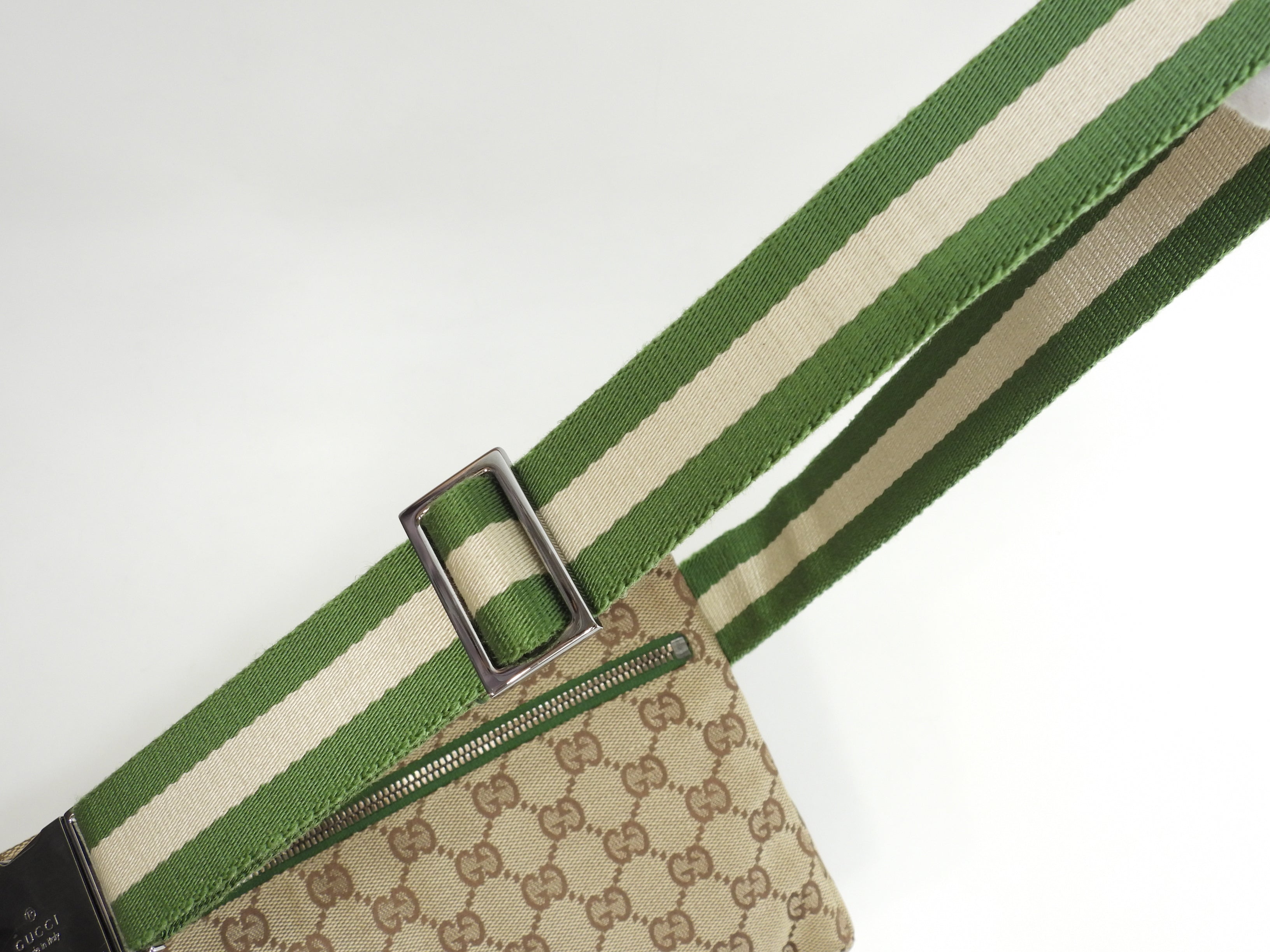 Gucci Marsupio GG Supreme cotone pelle marrone verde Borsa a tracolla Marsupio Ottime condizioni@ 12