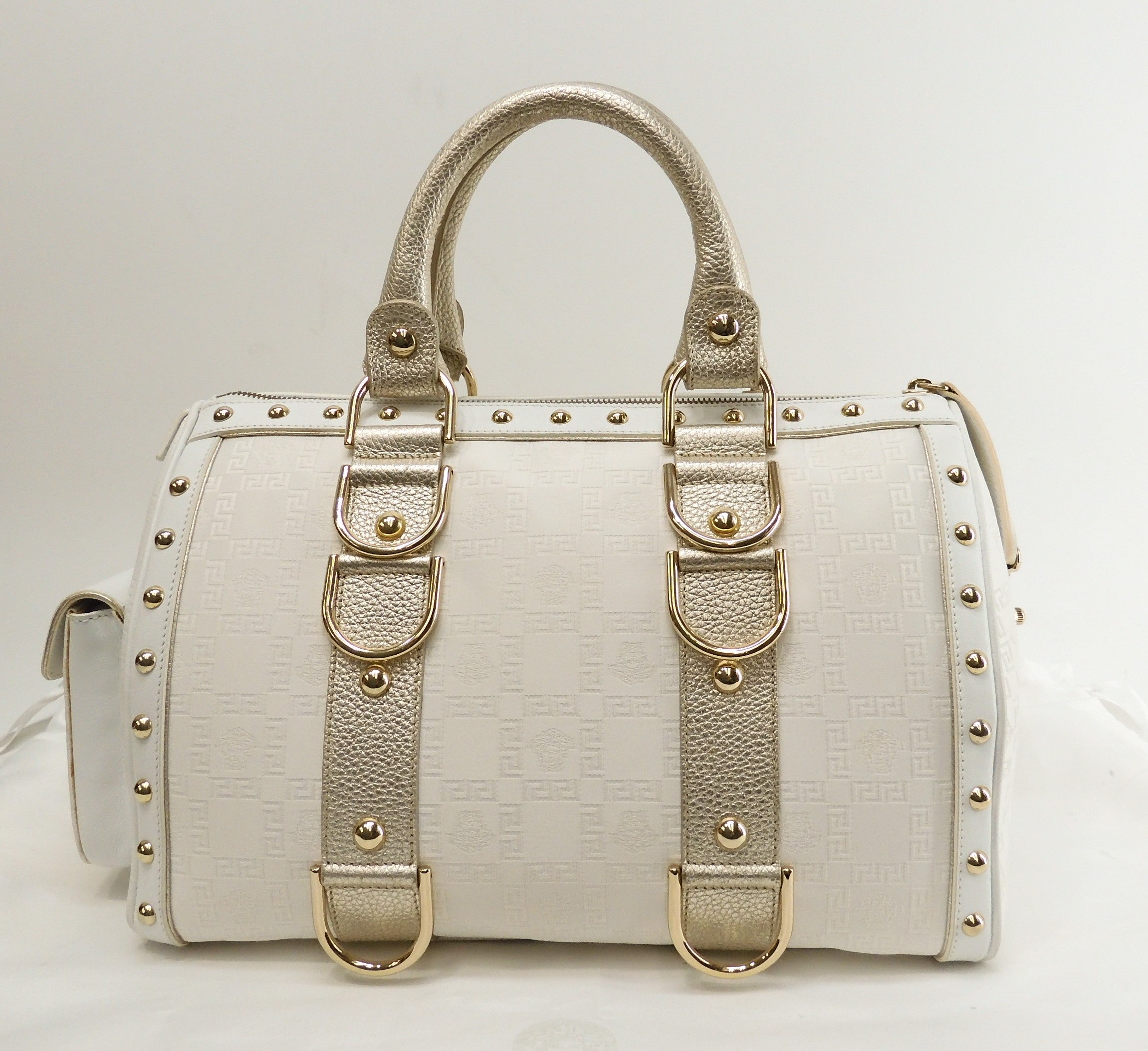 Borsa a mano Versace Medusa in pelle bianca Boston Speedy@ 4