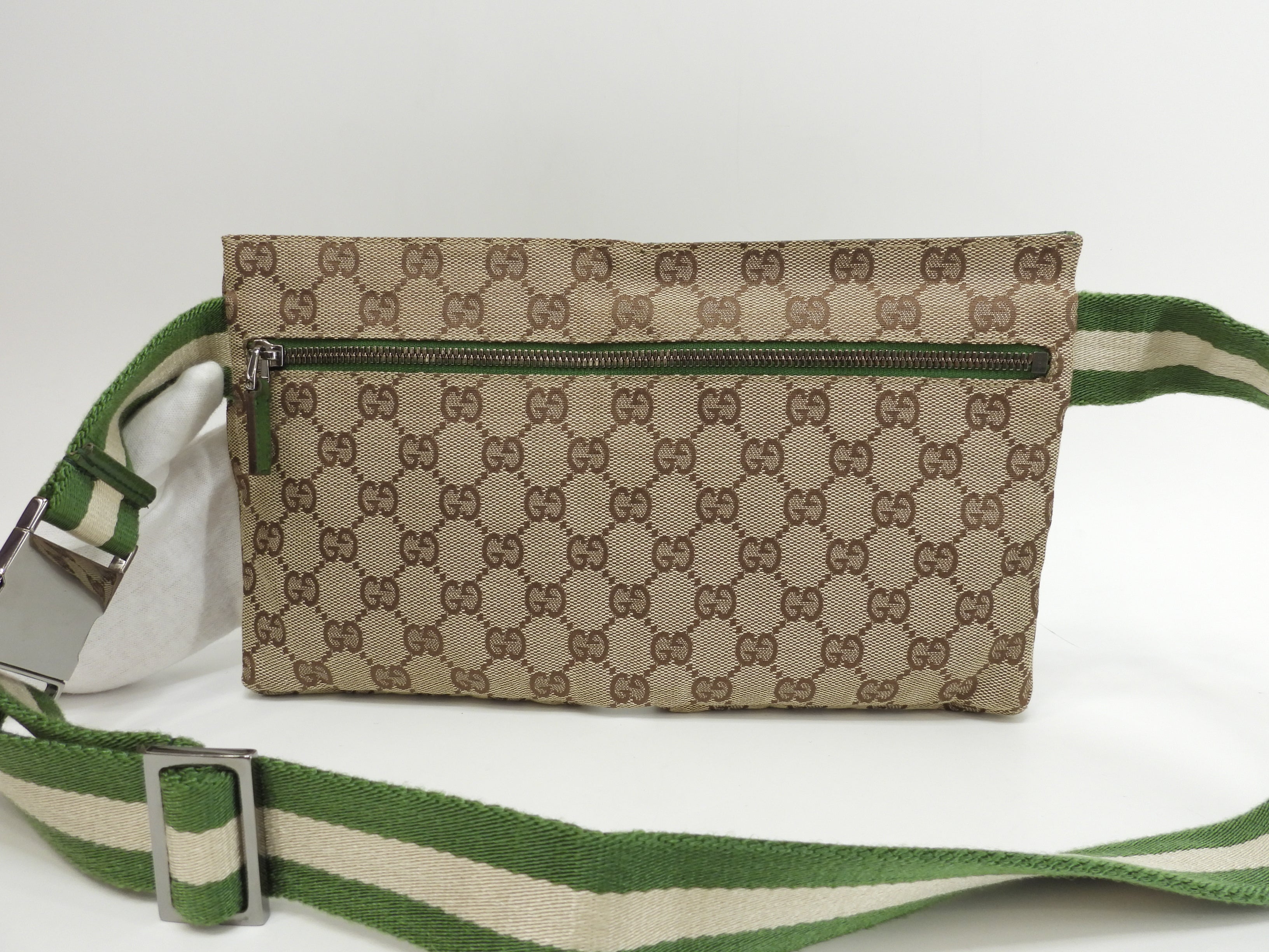Gucci Marsupio GG Supreme cotone pelle marrone verde Borsa a tracolla Marsupio Ottime condizioni@ 12
