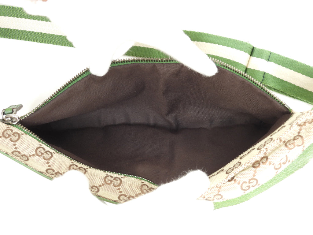 Gucci Marsupio GG Supreme cotone pelle marrone verde Borsa a tracolla Marsupio Ottime condizioni@ 12