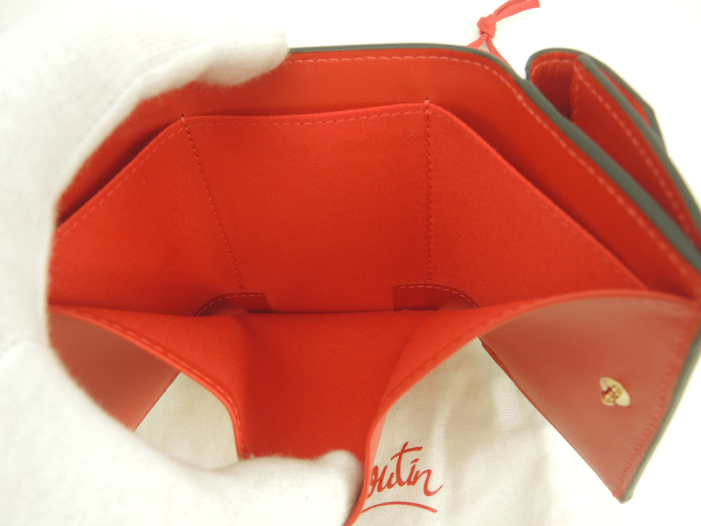 Christian Louboutin portafoglio mini a 3 ante Loubi54 pelle verniciata bianca portafoglio compatto inutilizzato @ 2