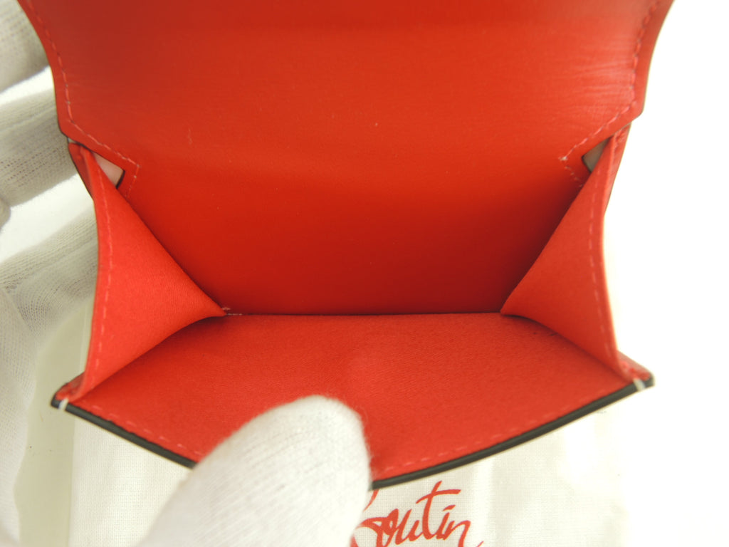 Christian Louboutin portafoglio mini a 3 ante Loubi54 pelle verniciata bianca portafoglio compatto inutilizzato @ 2