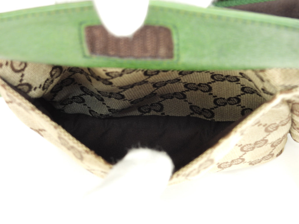 Gucci Marsupio GG Supreme cotone pelle marrone verde Borsa a tracolla Marsupio Ottime condizioni@ 12