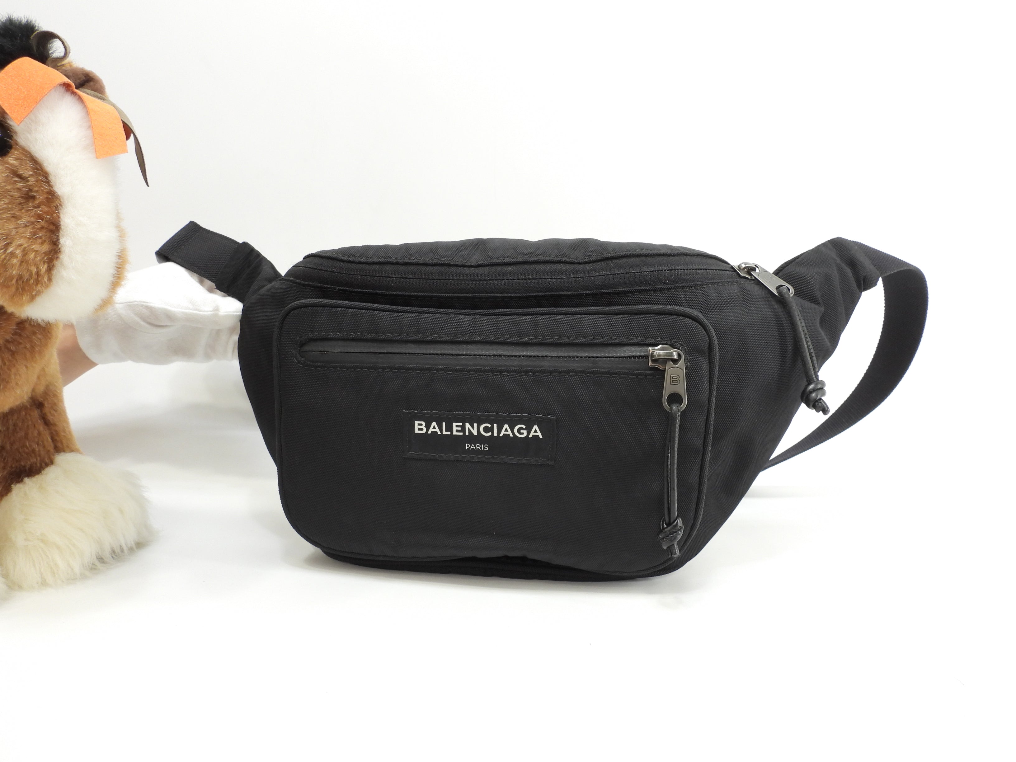 Balenciaga Marsupio Explorer Nylon nero con logo bianco @ 6