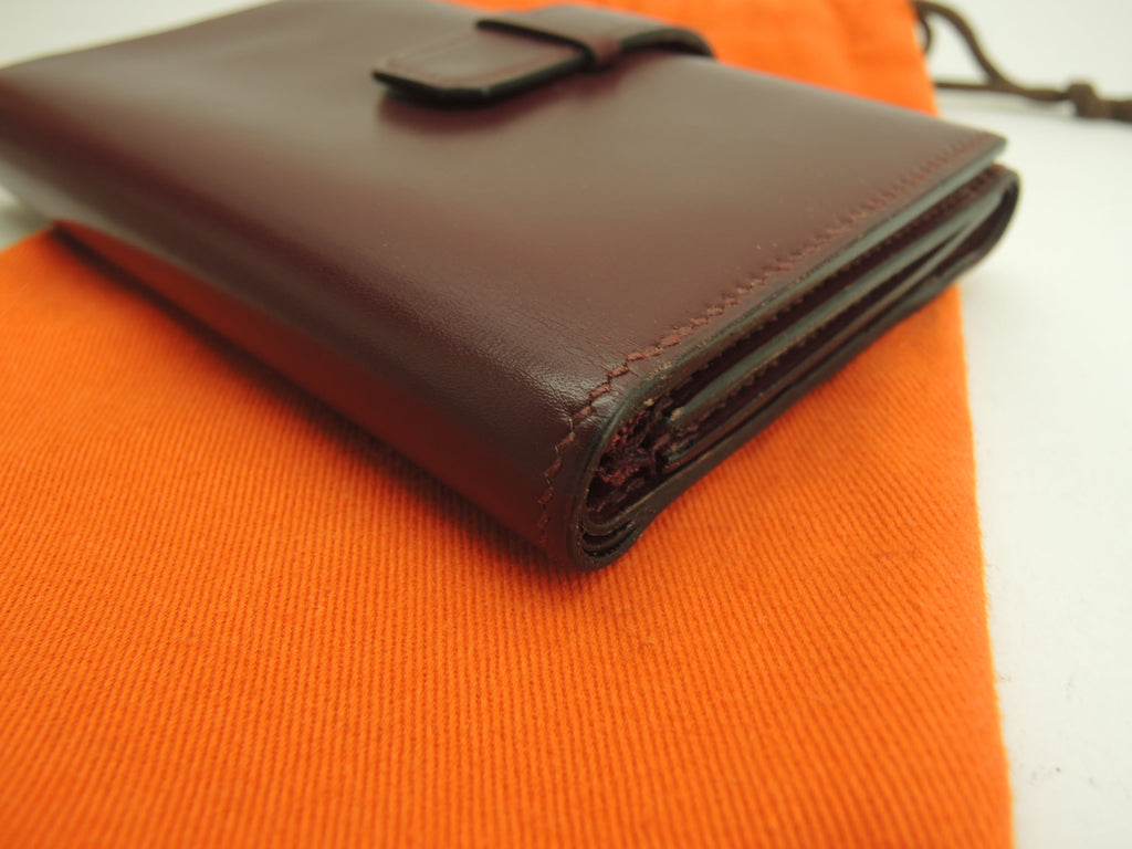 Hermès portafoglio a 3 ante in Boxcalf bordeaux, portafoglio compatto, vintage@ 2