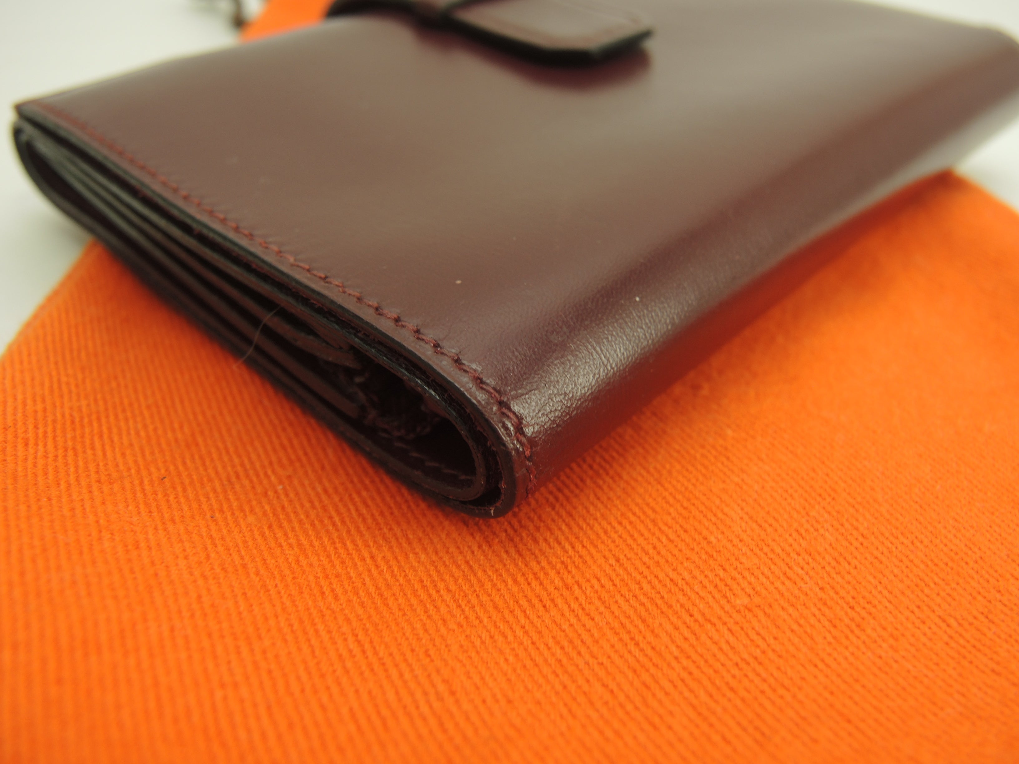 Hermès portafoglio a 3 ante in Boxcalf bordeaux, portafoglio compatto, vintage@ 2