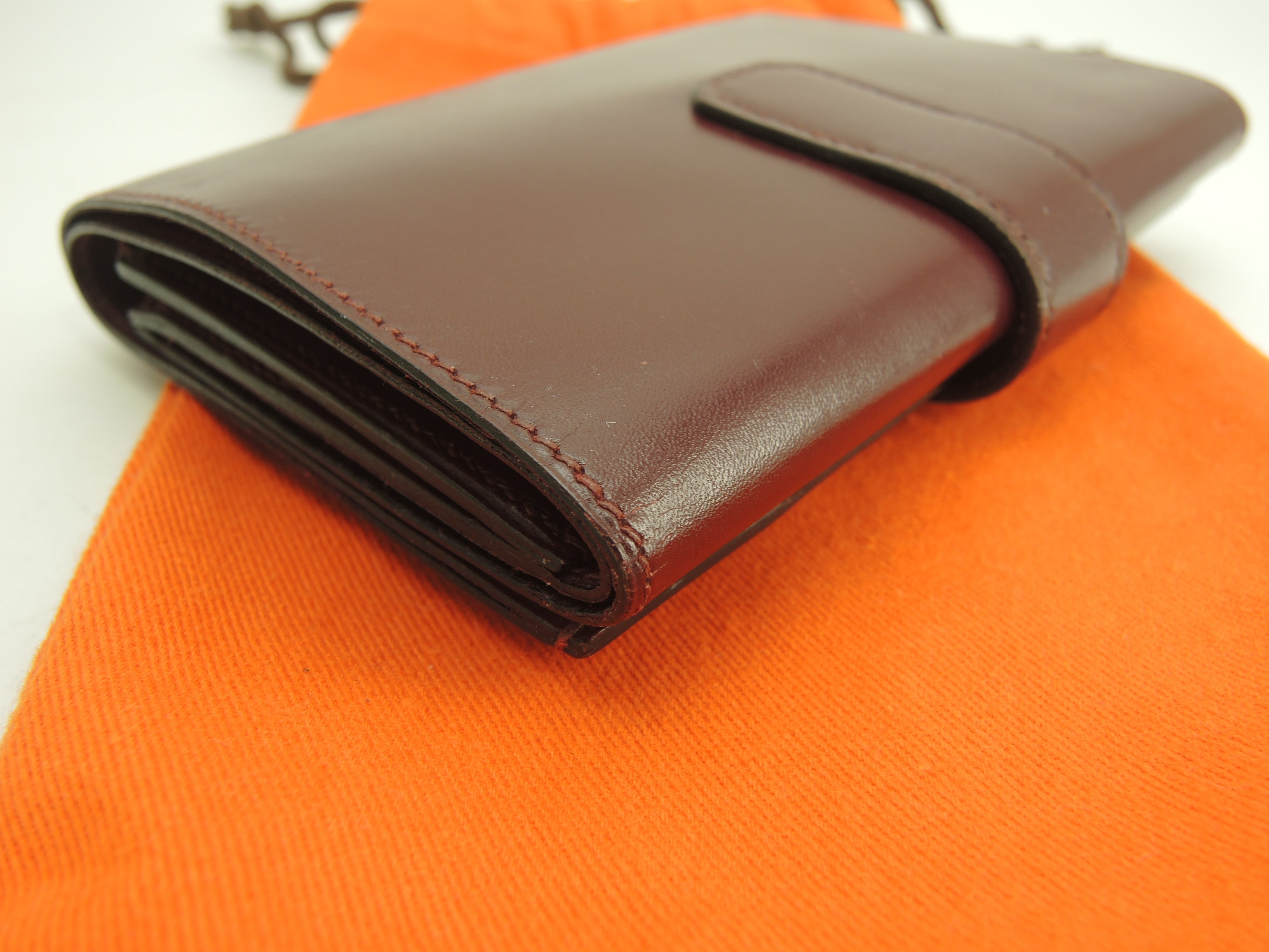Hermès portafoglio a 3 ante in Boxcalf bordeaux, portafoglio compatto, vintage@ 2