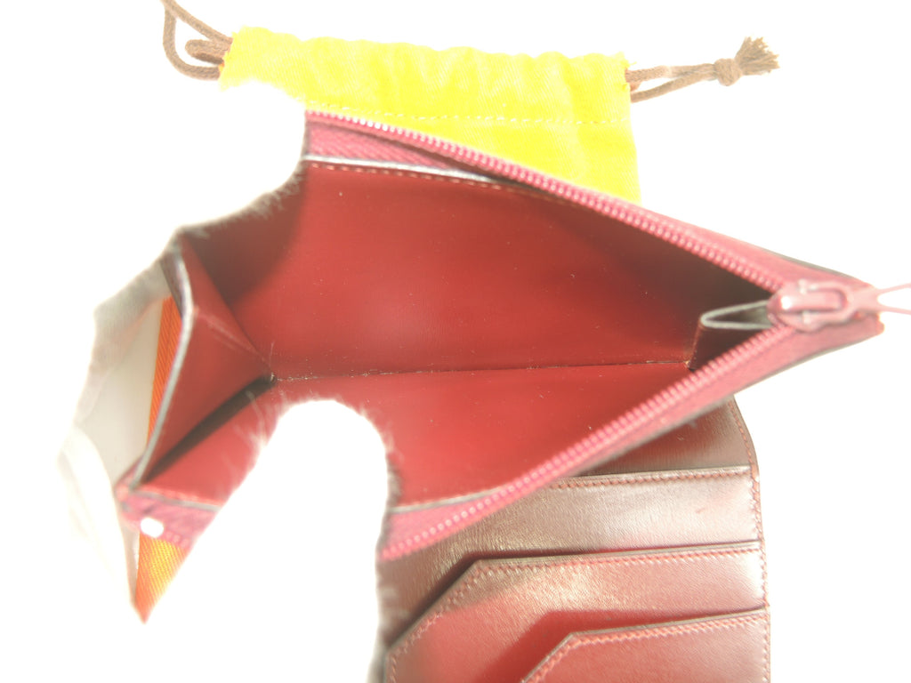 Hermès portafoglio a 3 ante in Boxcalf bordeaux, portafoglio compatto, vintage@ 2