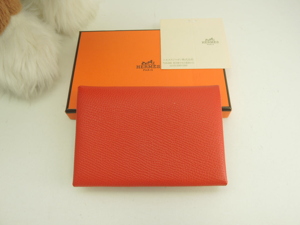 Hermès Calvi Duo Epsom Cinnabro portafoglio compatto mini borsa inutilizzato@U 3