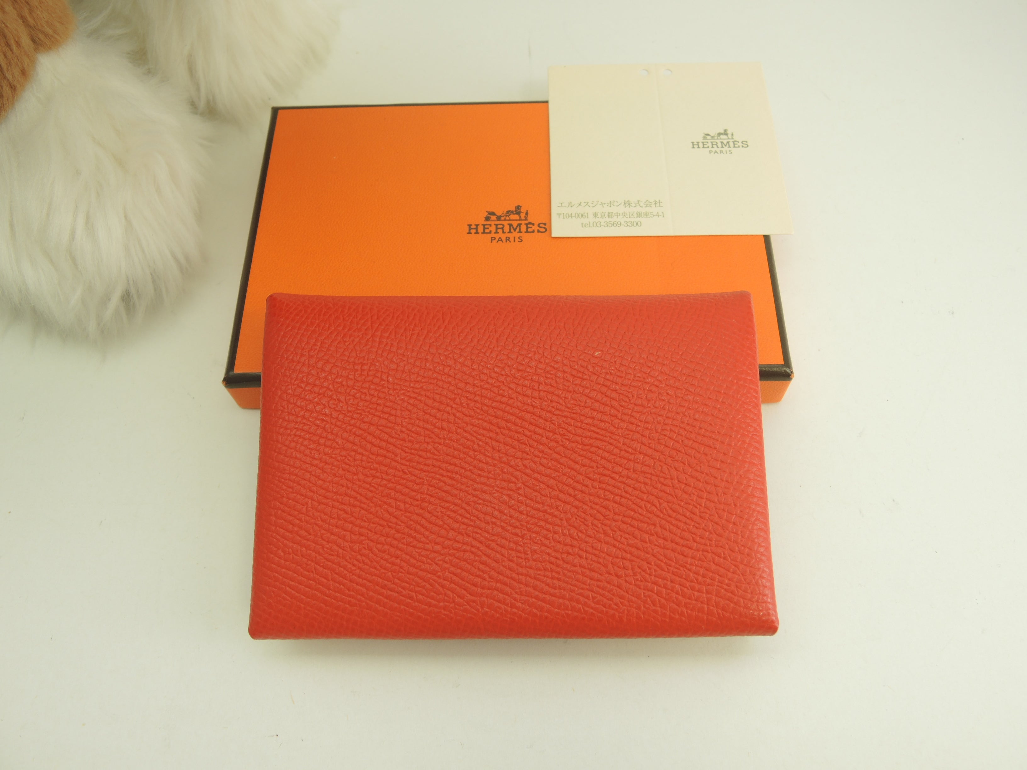 Hermès Calvi Duo Epsom Cinnabro portafoglio compatto mini borsa inutilizzato@U 3