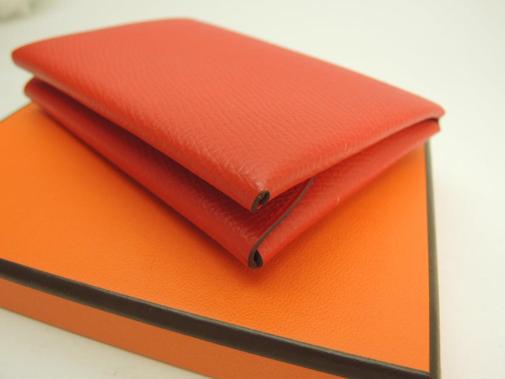 Hermès Calvi Duo Epsom Cinnabro portafoglio compatto mini borsa inutilizzato@U 3