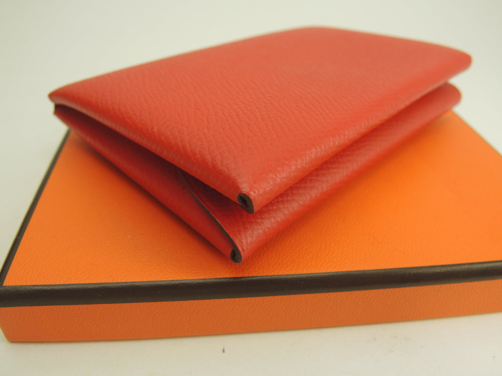 Hermès Calvi Duo Epsom Cinnabro portafoglio compatto mini borsa inutilizzato@U 3