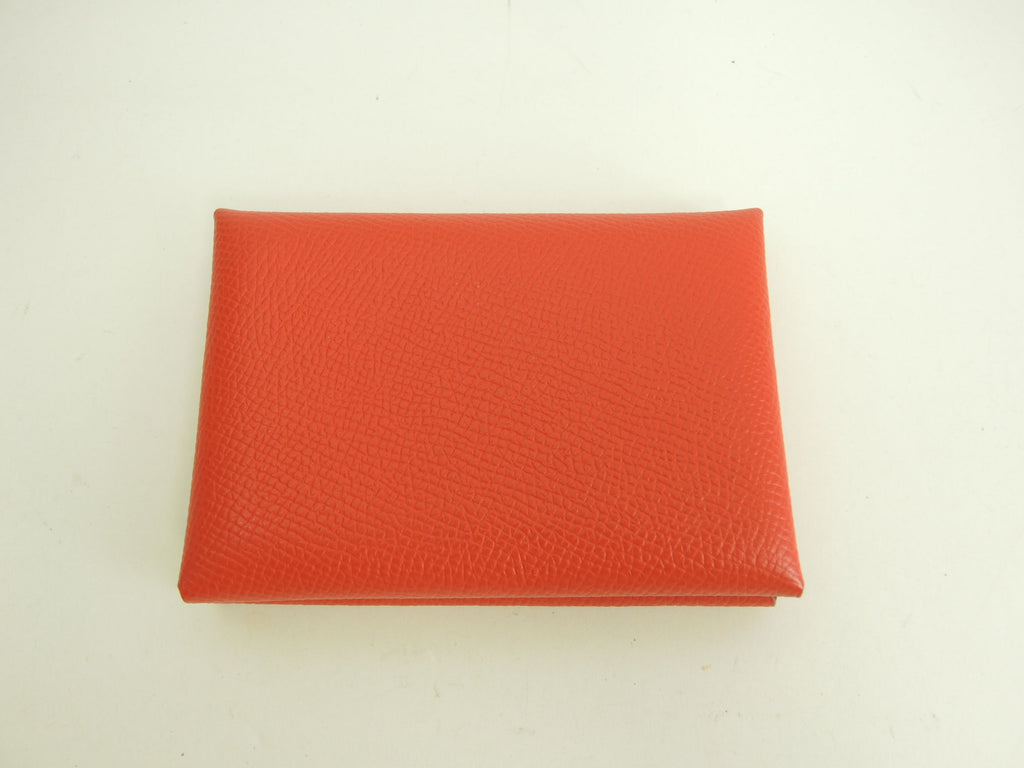 Hermès Calvi Duo Epsom Cinnabro portafoglio compatto mini borsa inutilizzato@U 3