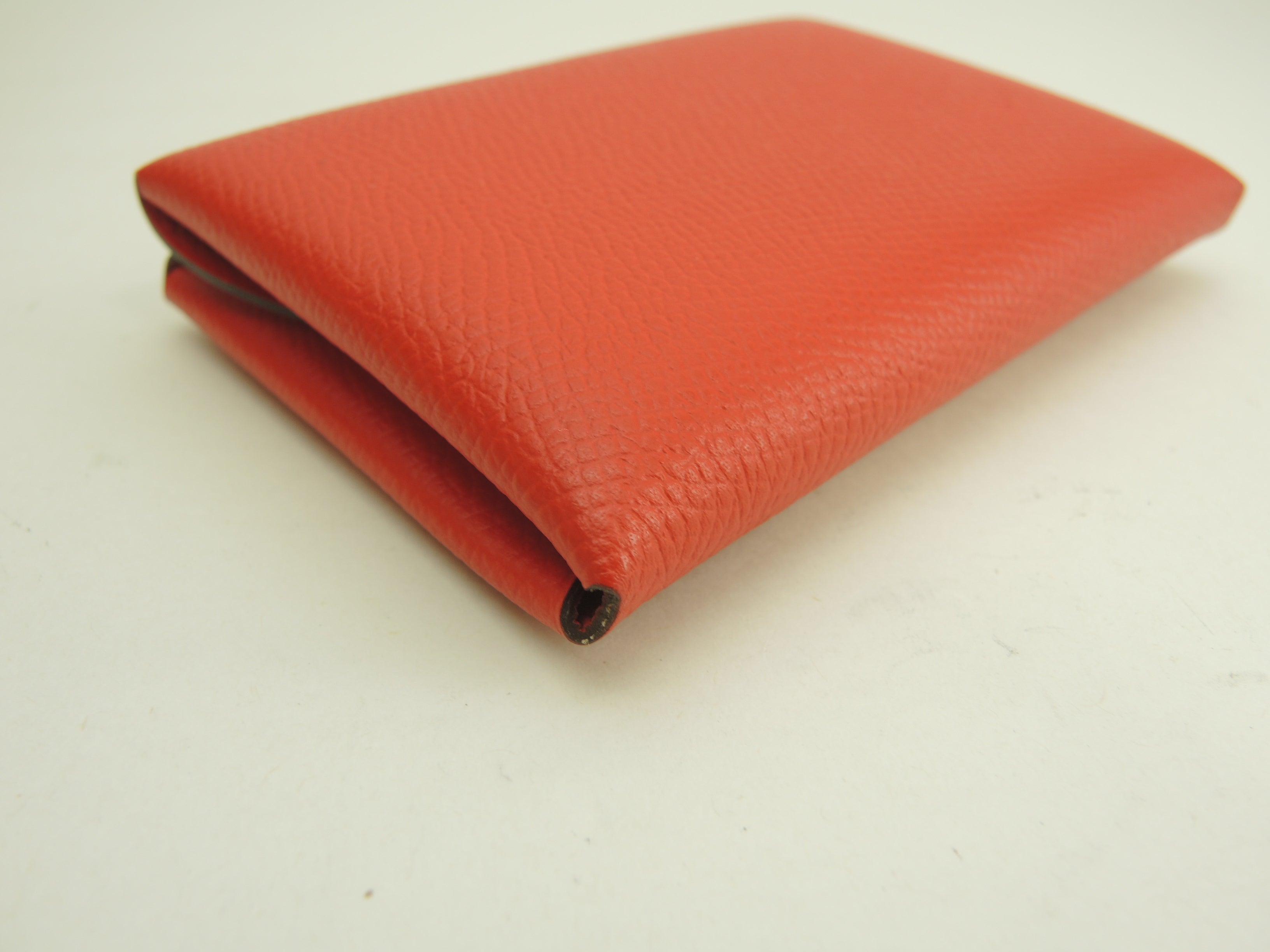 Hermès Calvi Duo Epsom Cinnabro portafoglio compatto mini borsa inutilizzato@U 3