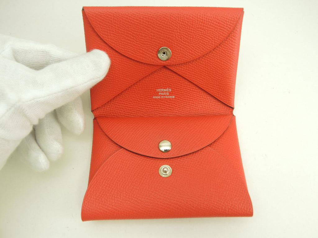 Hermès Calvi Duo Epsom Cinnabro portafoglio compatto mini borsa inutilizzato@U 3